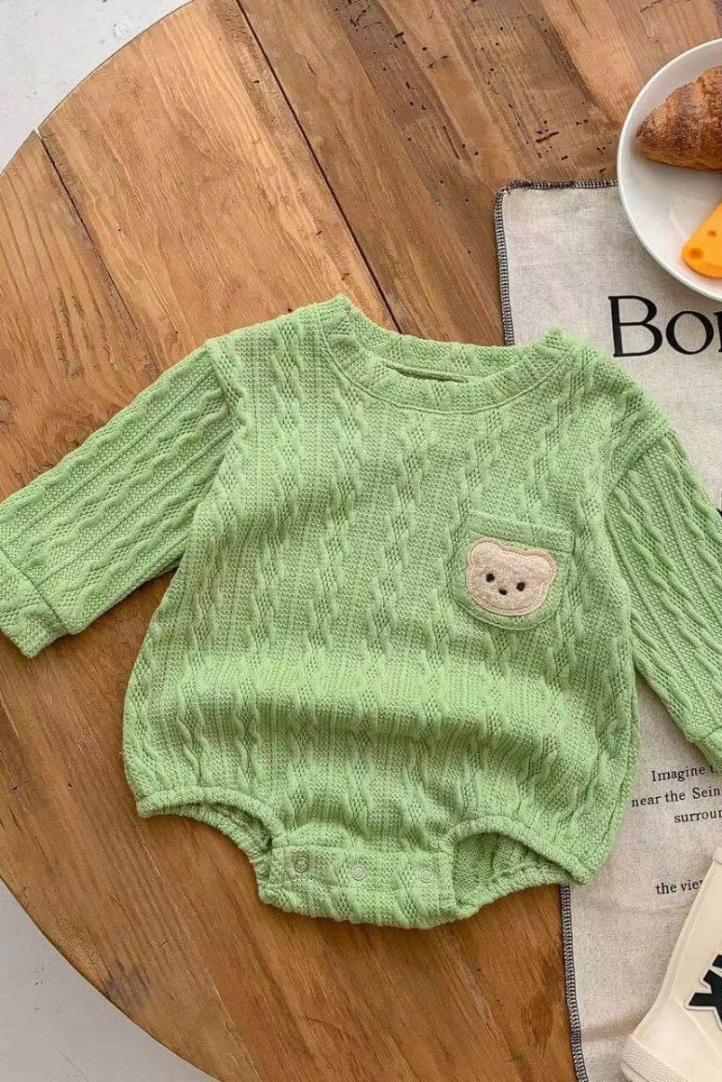 Autumn Bear Bodysuit, Green, White or Brown - Cozy Crew Club