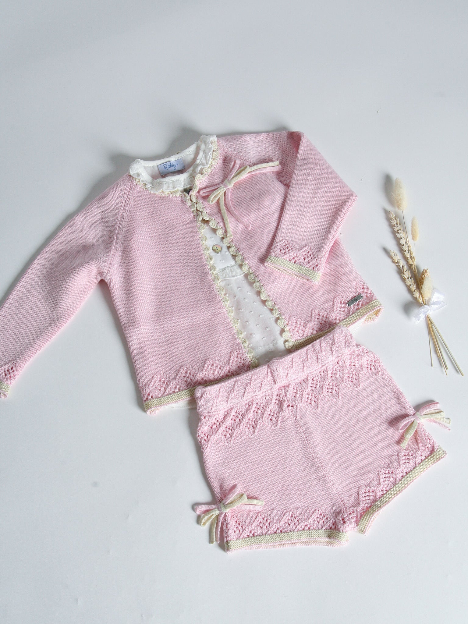 Rahigo pink knitted 3 piece short set - Rose & Albert