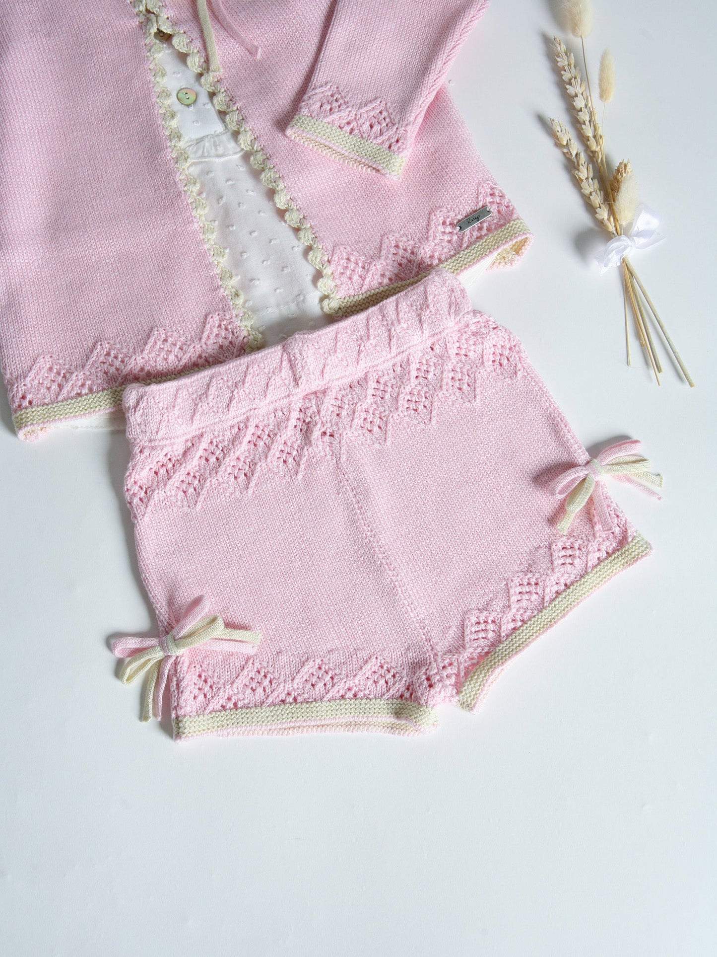 Rahigo pink knitted 3 piece short set - Rose & Albert