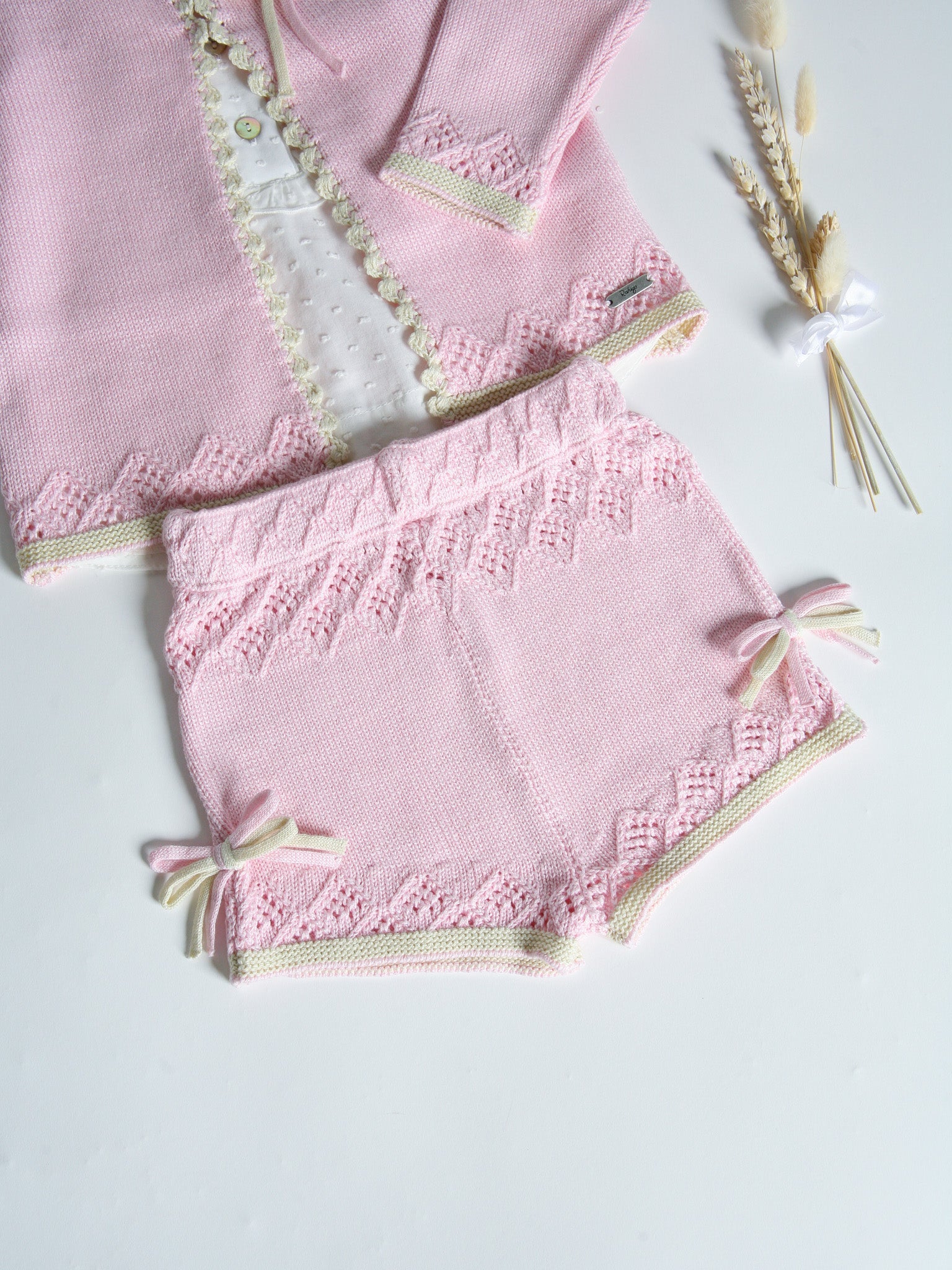 Rahigo pink knitted 3 piece short set - Rose & Albert