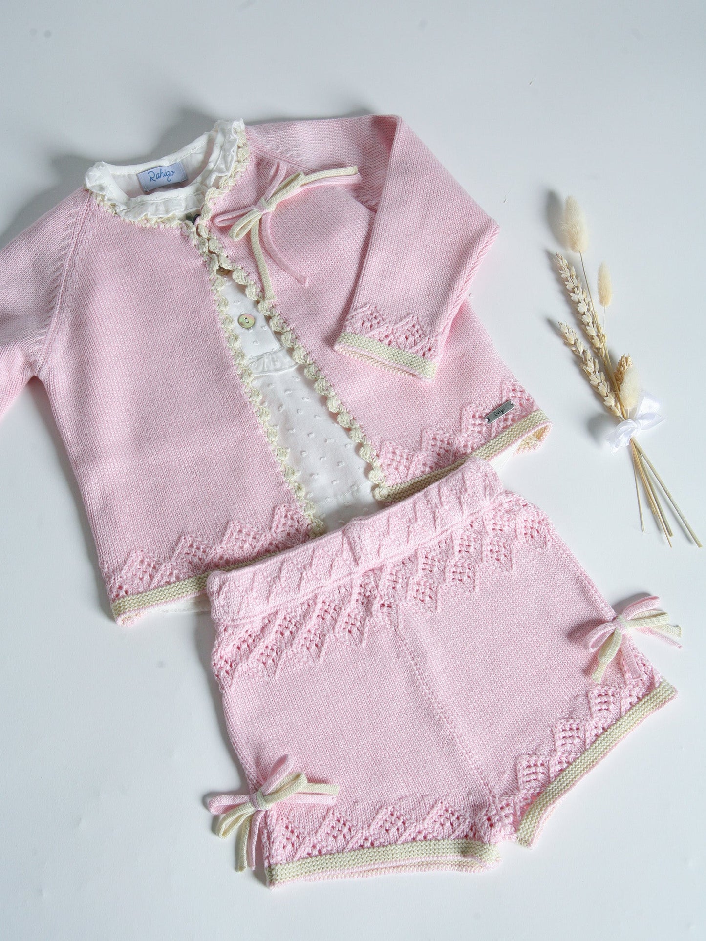 Rahigo pink knitted 3 piece short set - Rose & Albert