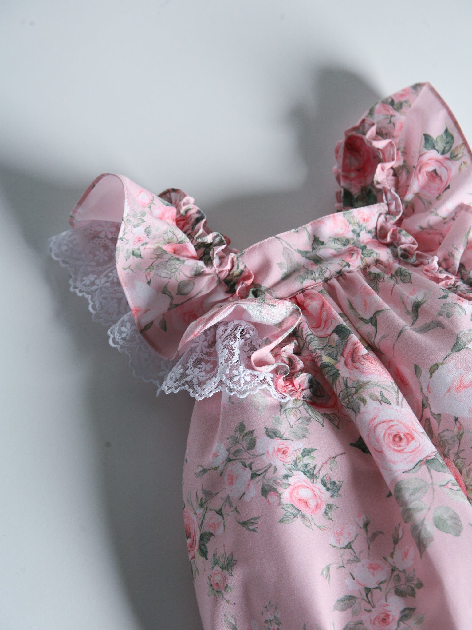 'Penelope' pink floral print strappy romper with lace - Rose & Albert
