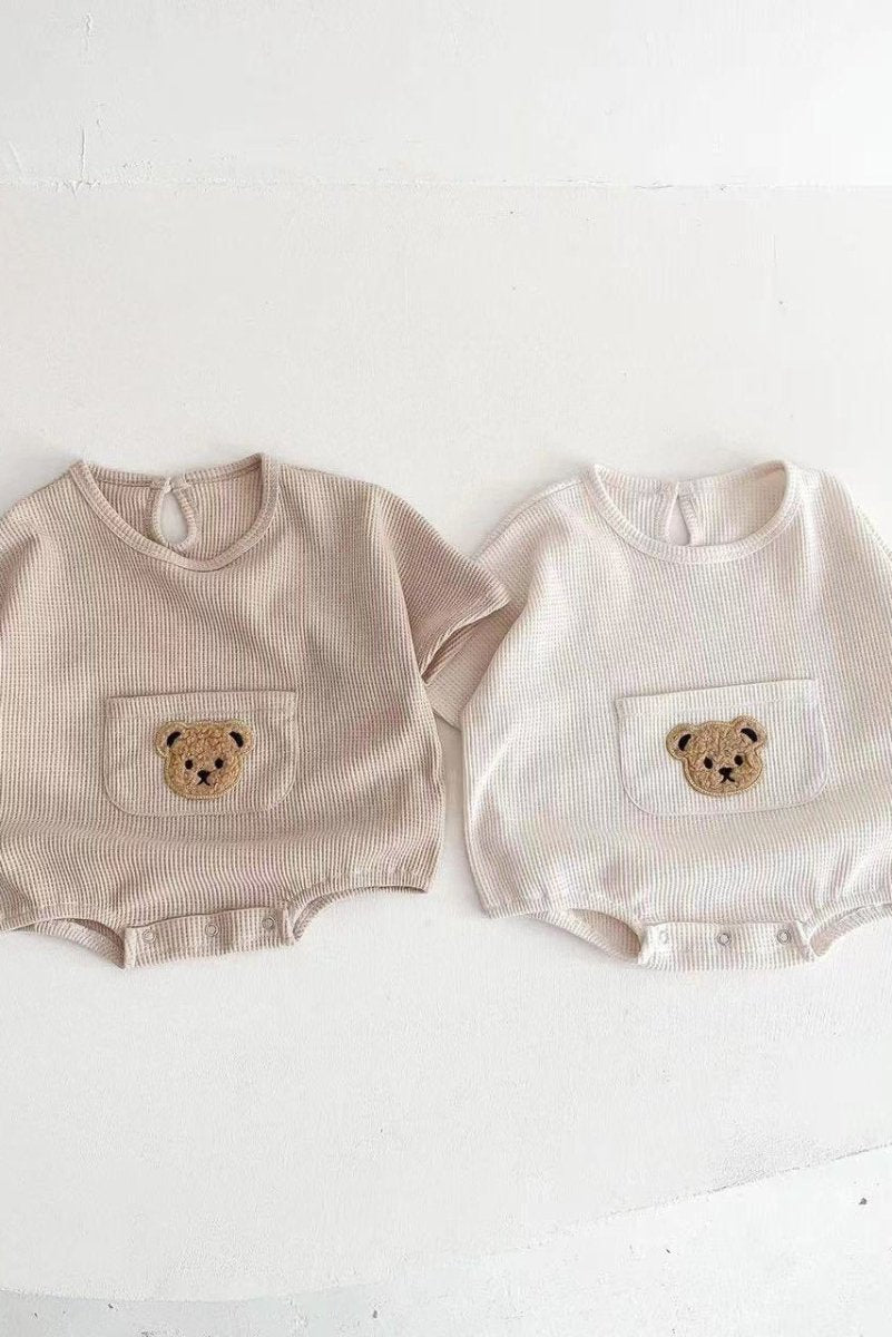 Waffle Bear Bodysuit Brown or Creme - Cozy Crew Club