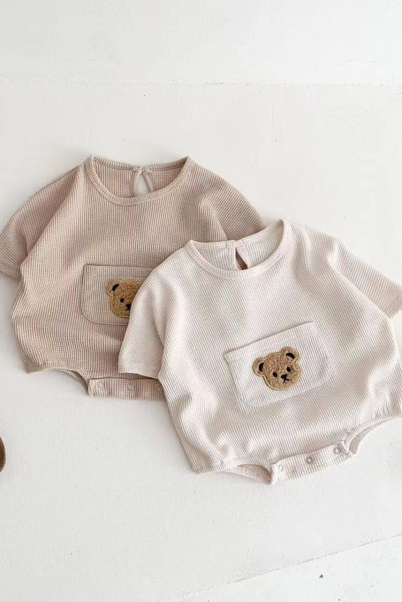 Waffle Bear Bodysuit Brown or Creme - Cozy Crew Club