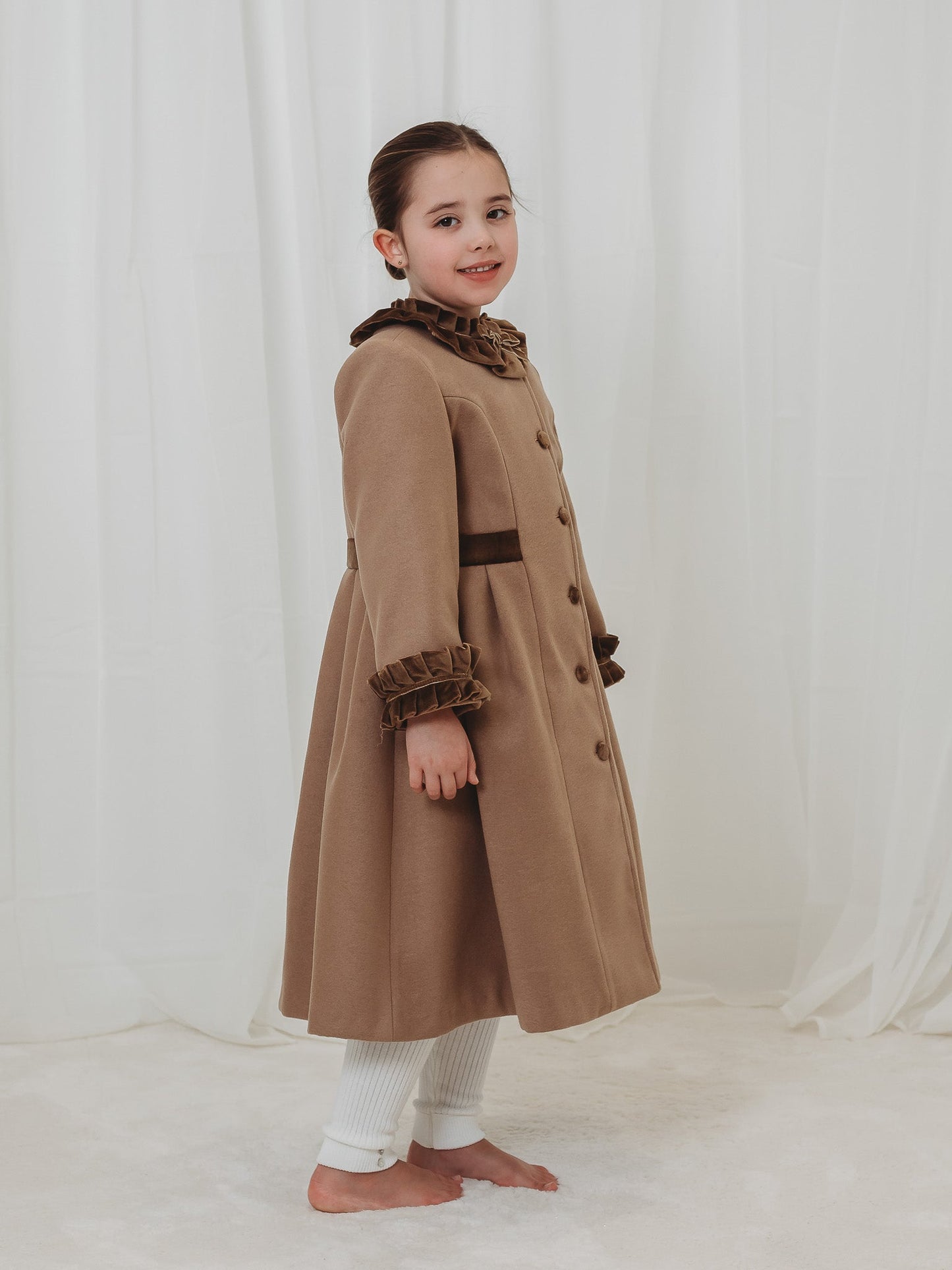 Sarah Louise Traditional velvet trimmed camel coat & hat - Rose & Albert