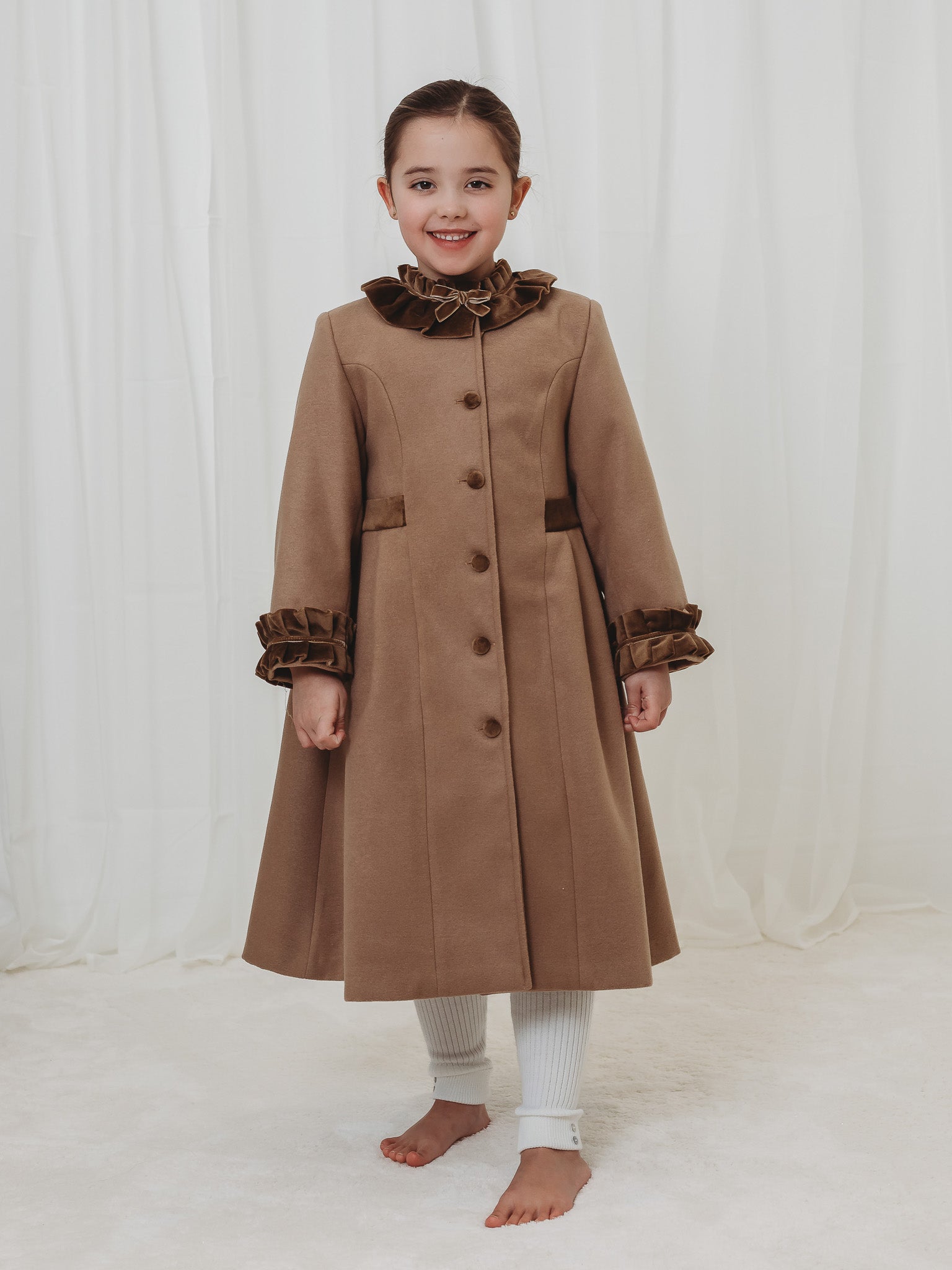Sarah Louise Traditional velvet trimmed camel coat & hat - Rose & Albert