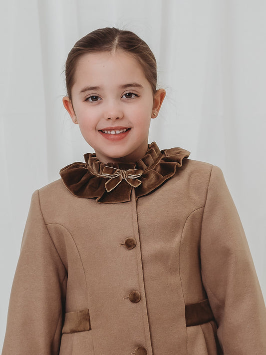 Sarah Louise Traditional velvet trimmed camel coat & hat - Rose & Albert