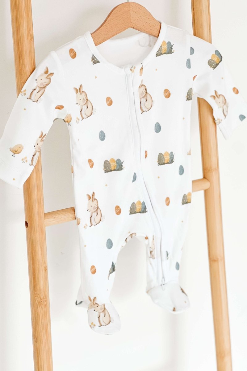 Cozy Easter Bunny Bamboo & Organic Cotton Zip Sleepsuit One Piece - Cozy Crew Club