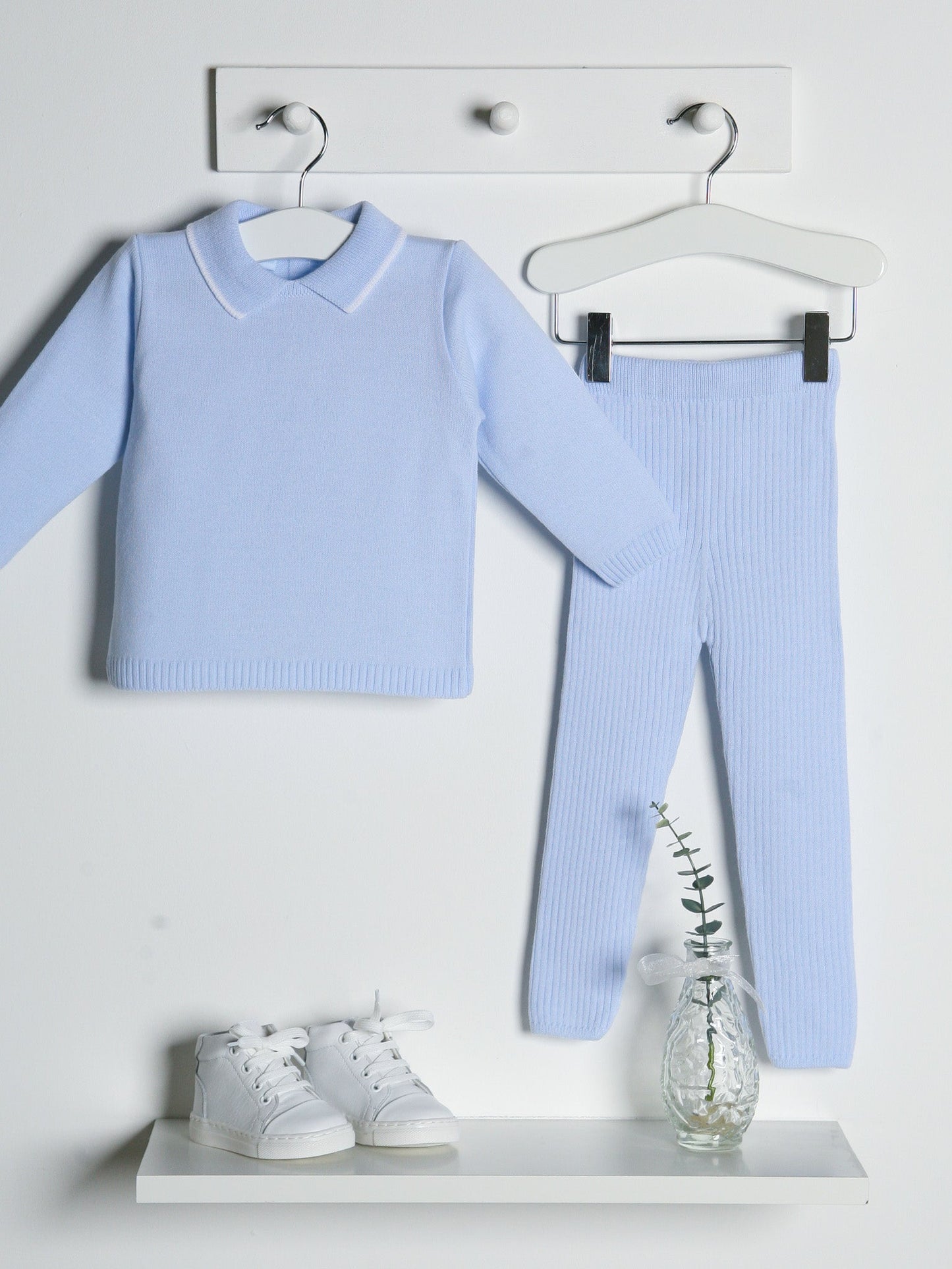 Granlei baby blue & white polo collar suit