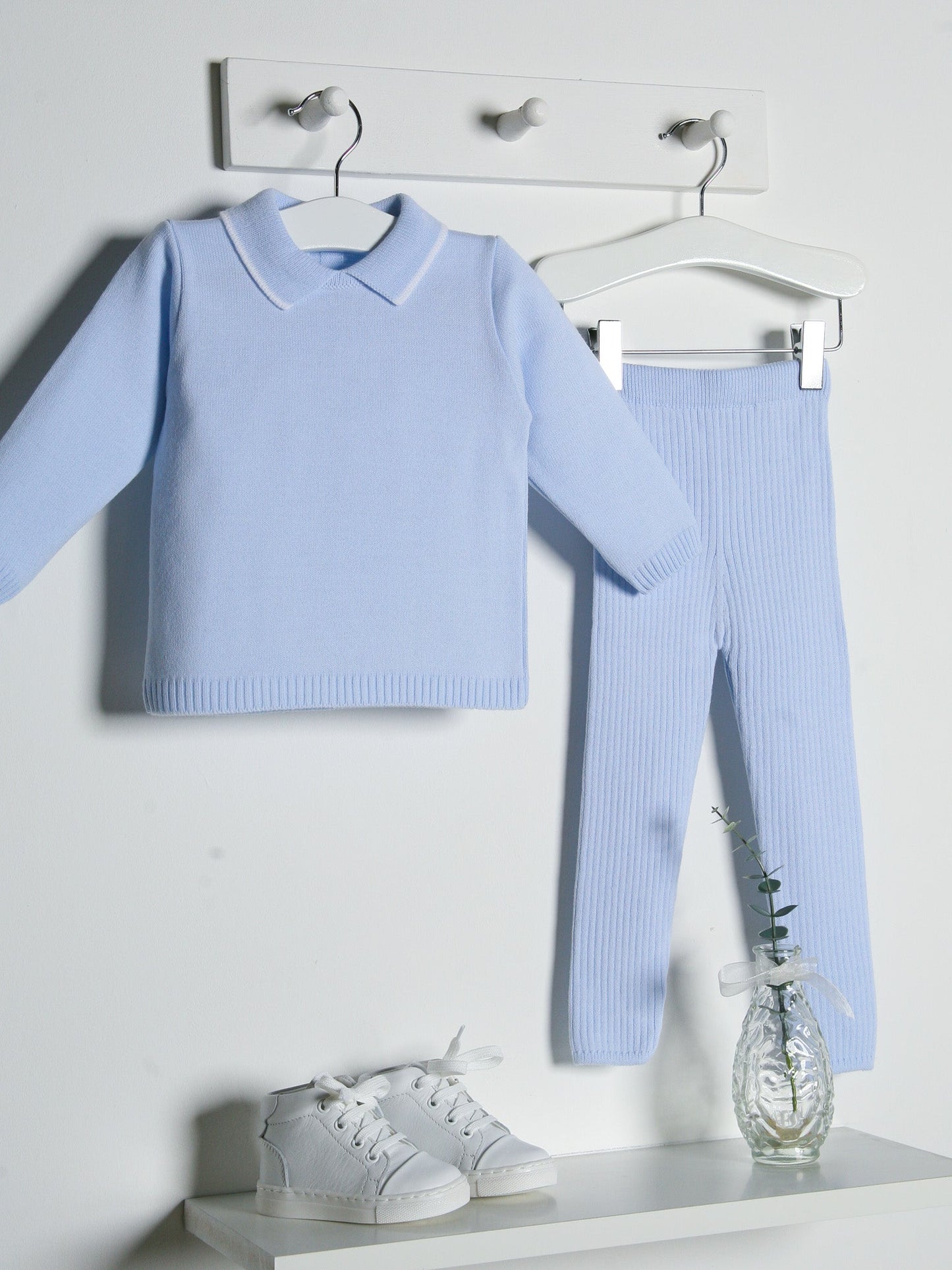 Granlei baby blue & white polo collar suit