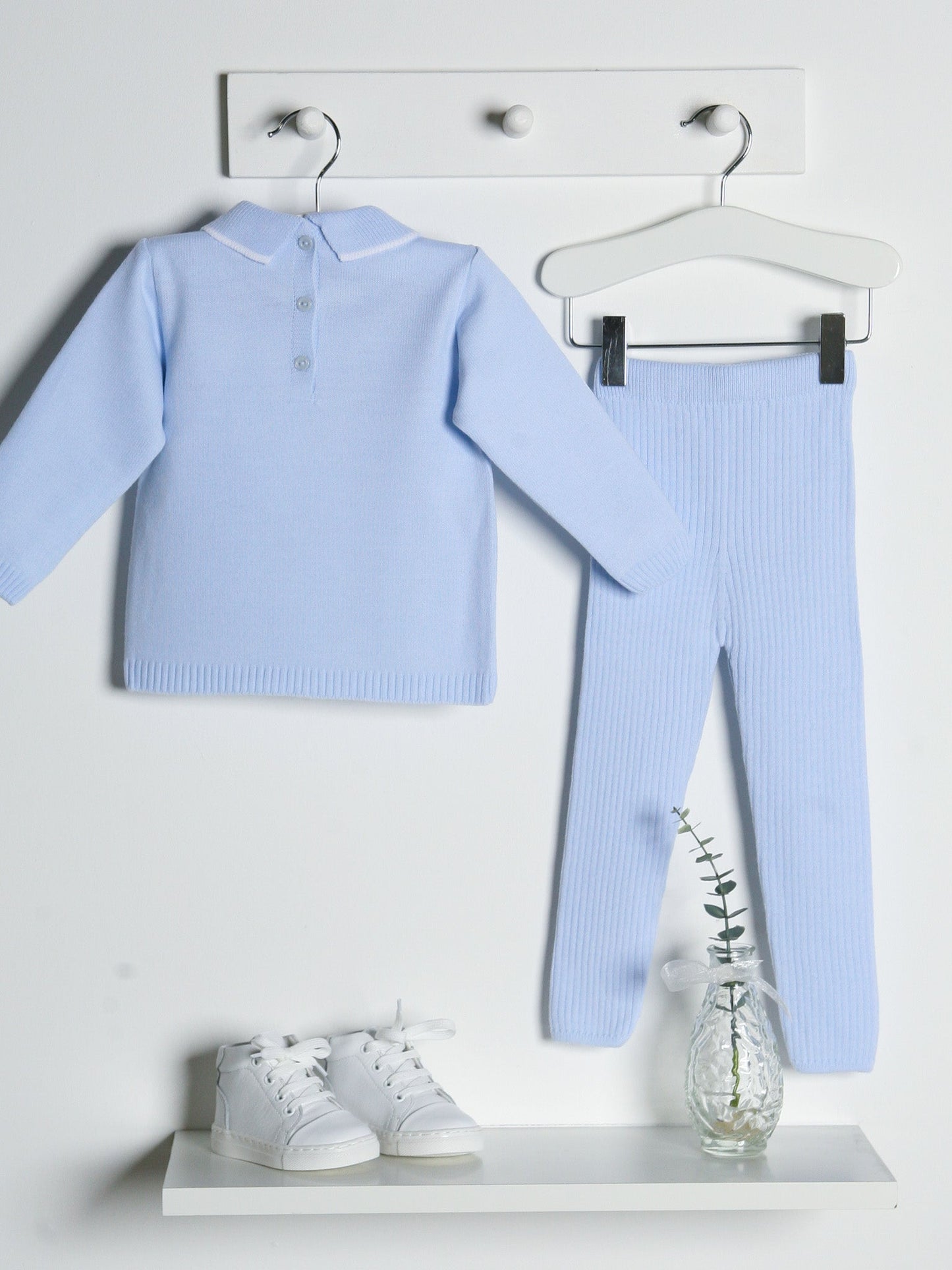 Granlei baby blue & white polo collar suit