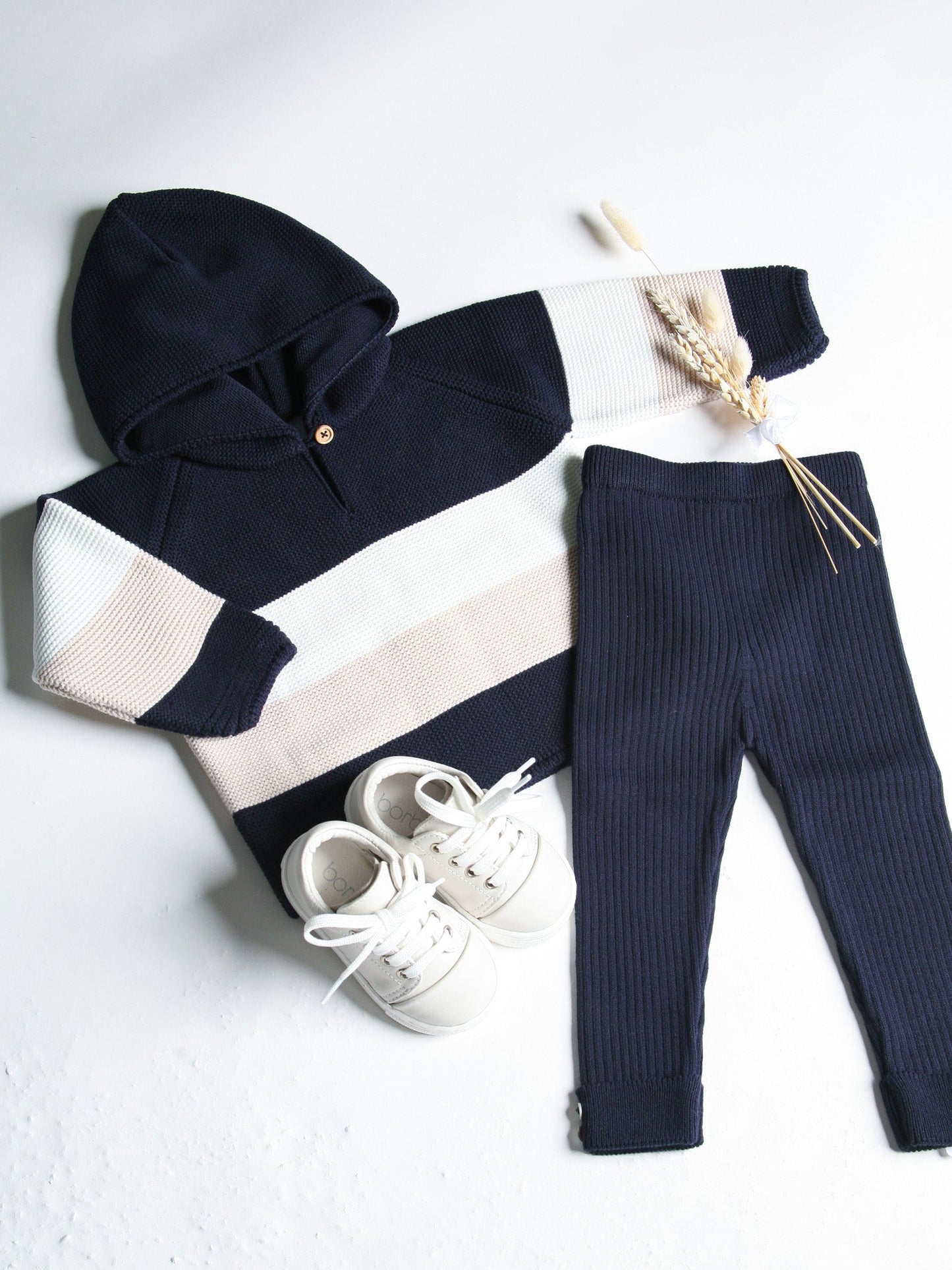 'Leo' Navy & Beige Hoodie & Trouser Set - Rose & Albert