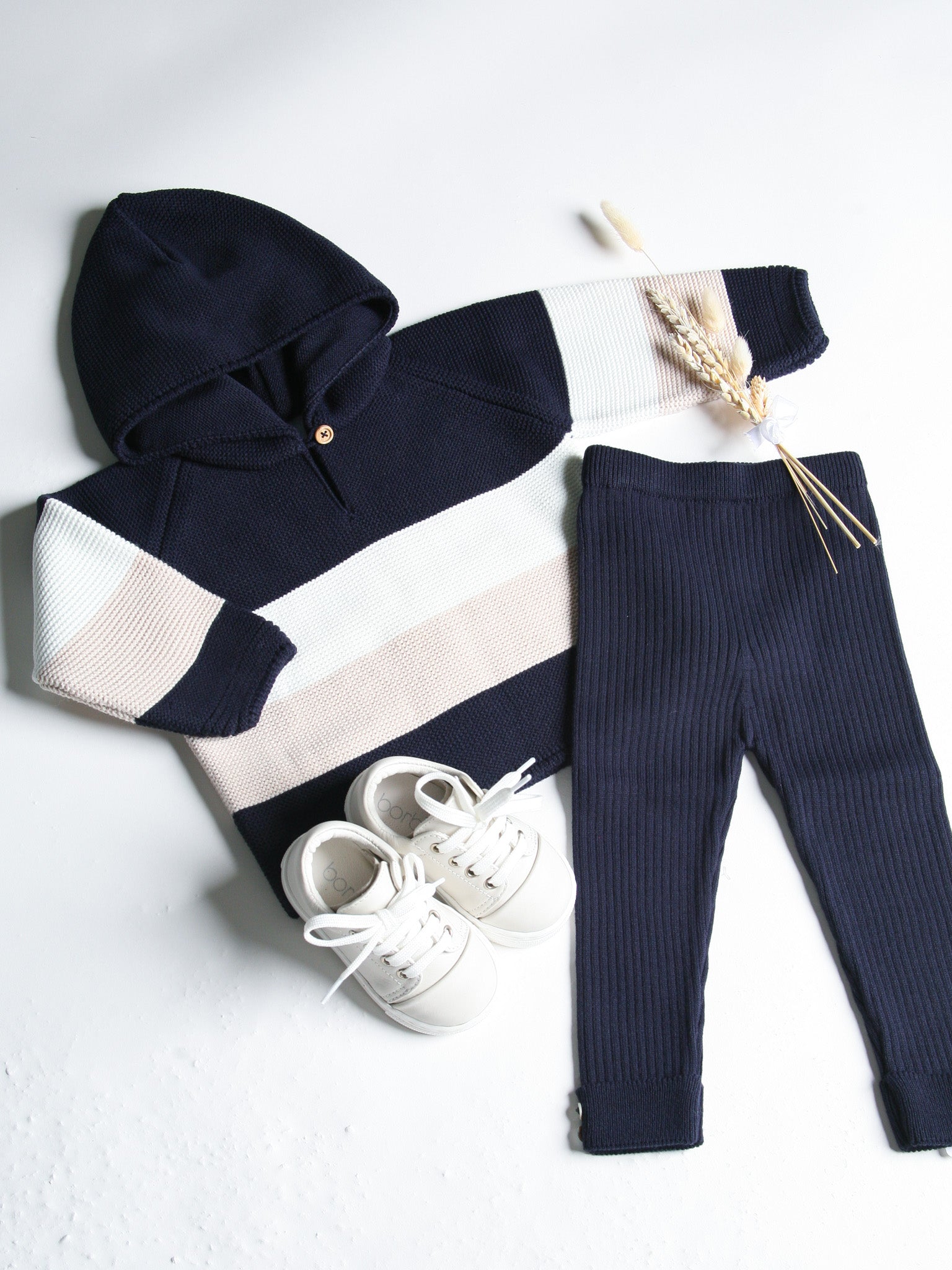 'Leo' Navy & Beige Hoodie & Trouser Set - Rose & Albert