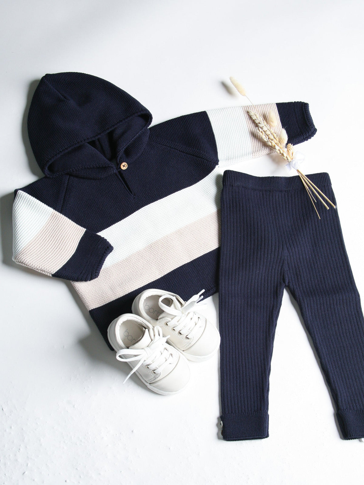 'Leo' Navy & Beige Hoodie & Trouser Set - Rose & Albert