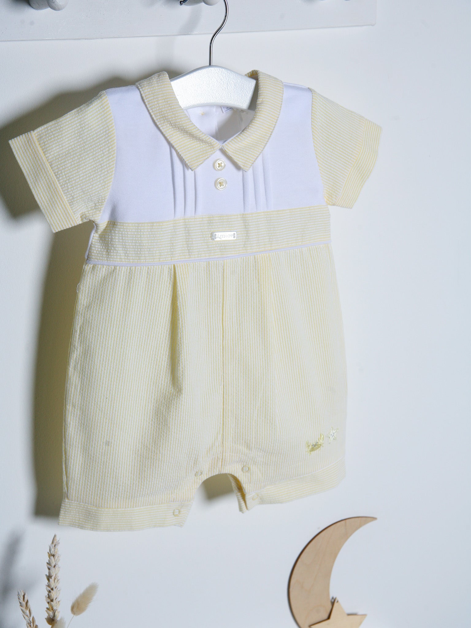 Lemon peter pan collar seersucker romper - Rose & Albert