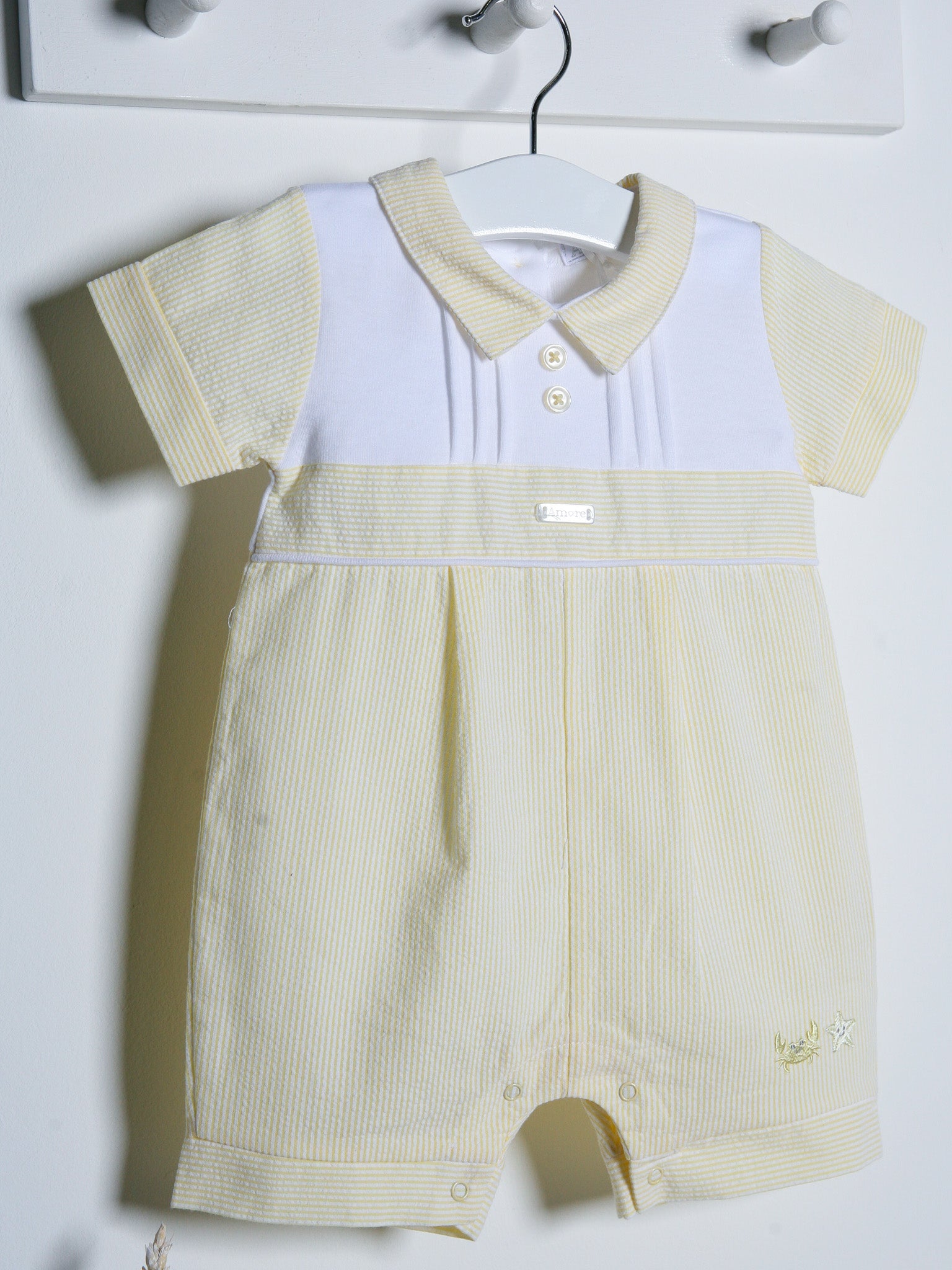 Lemon peter pan collar seersucker romper - Rose & Albert