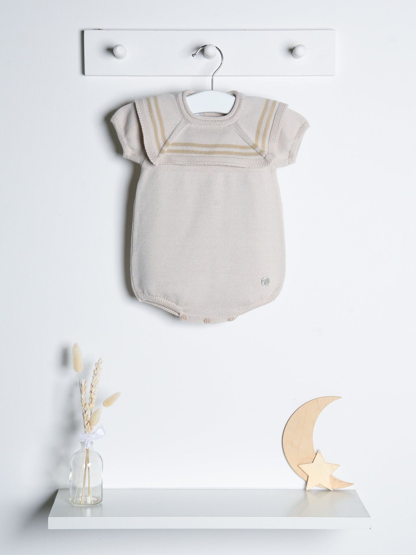 'Max' beige & camel knitted romper with sailor collar - Rose & Albert