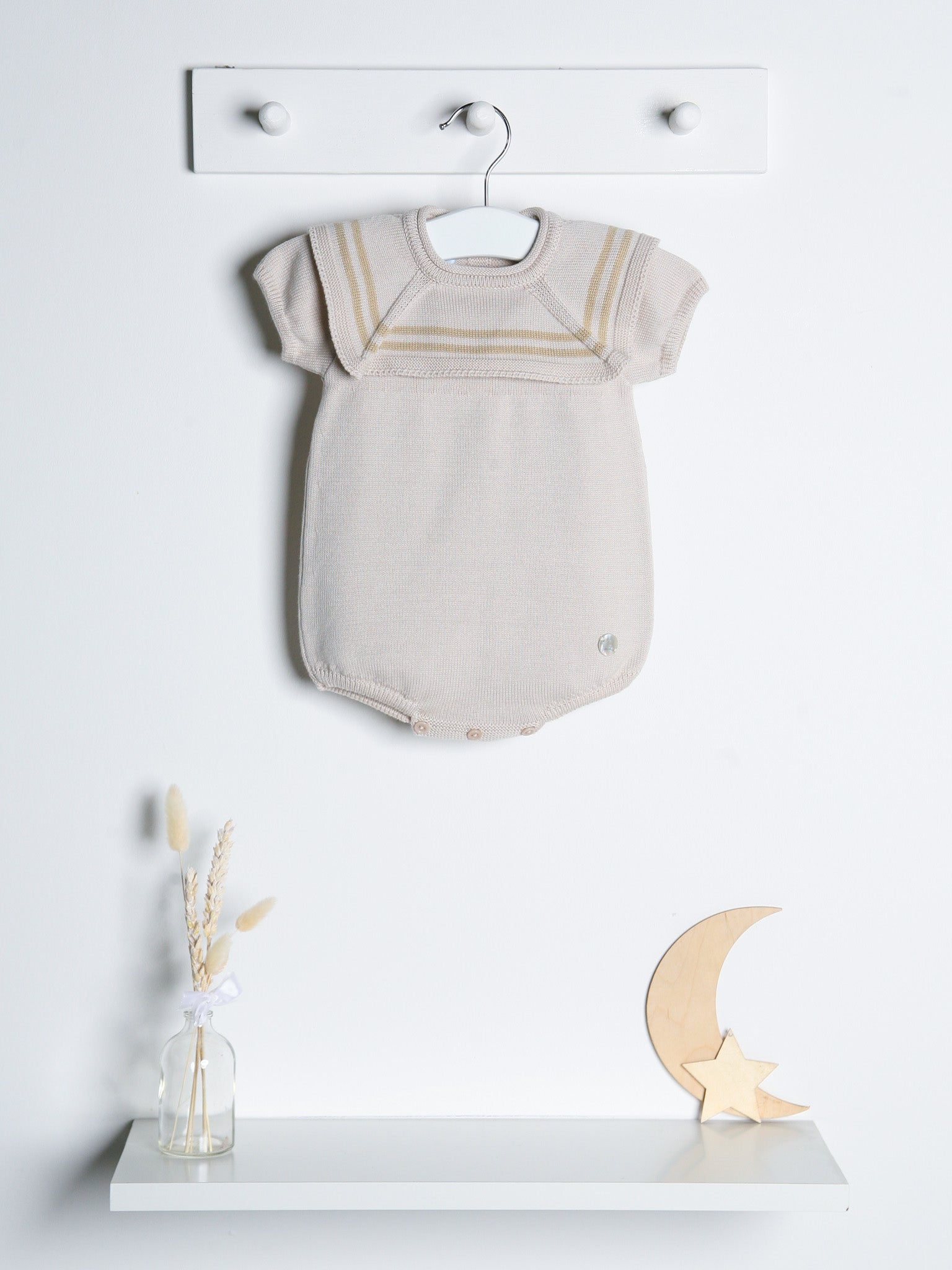 'Max' beige & camel knitted romper with sailor collar - Rose & Albert