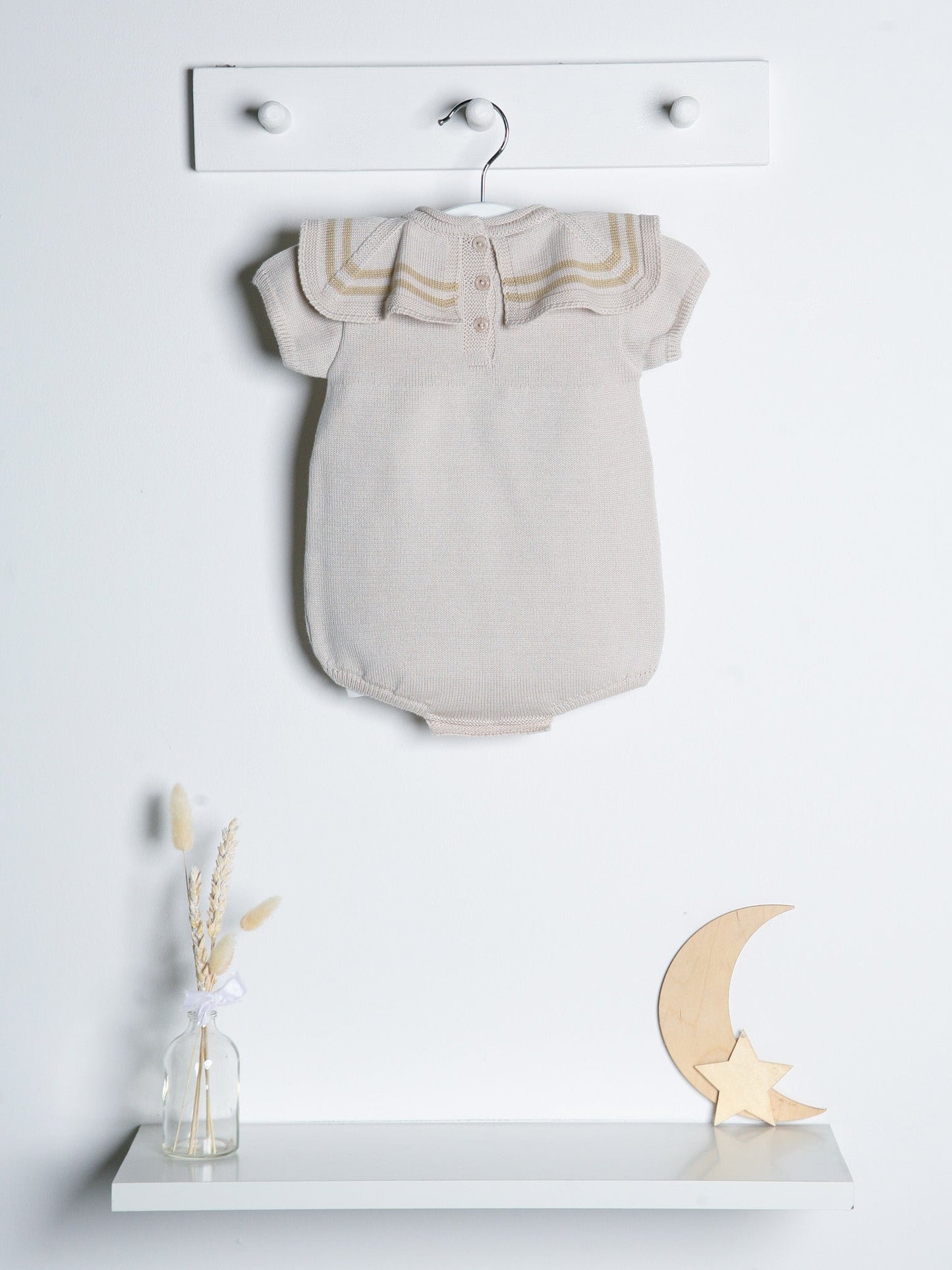 'Max' beige & camel knitted romper with sailor collar - Rose & Albert