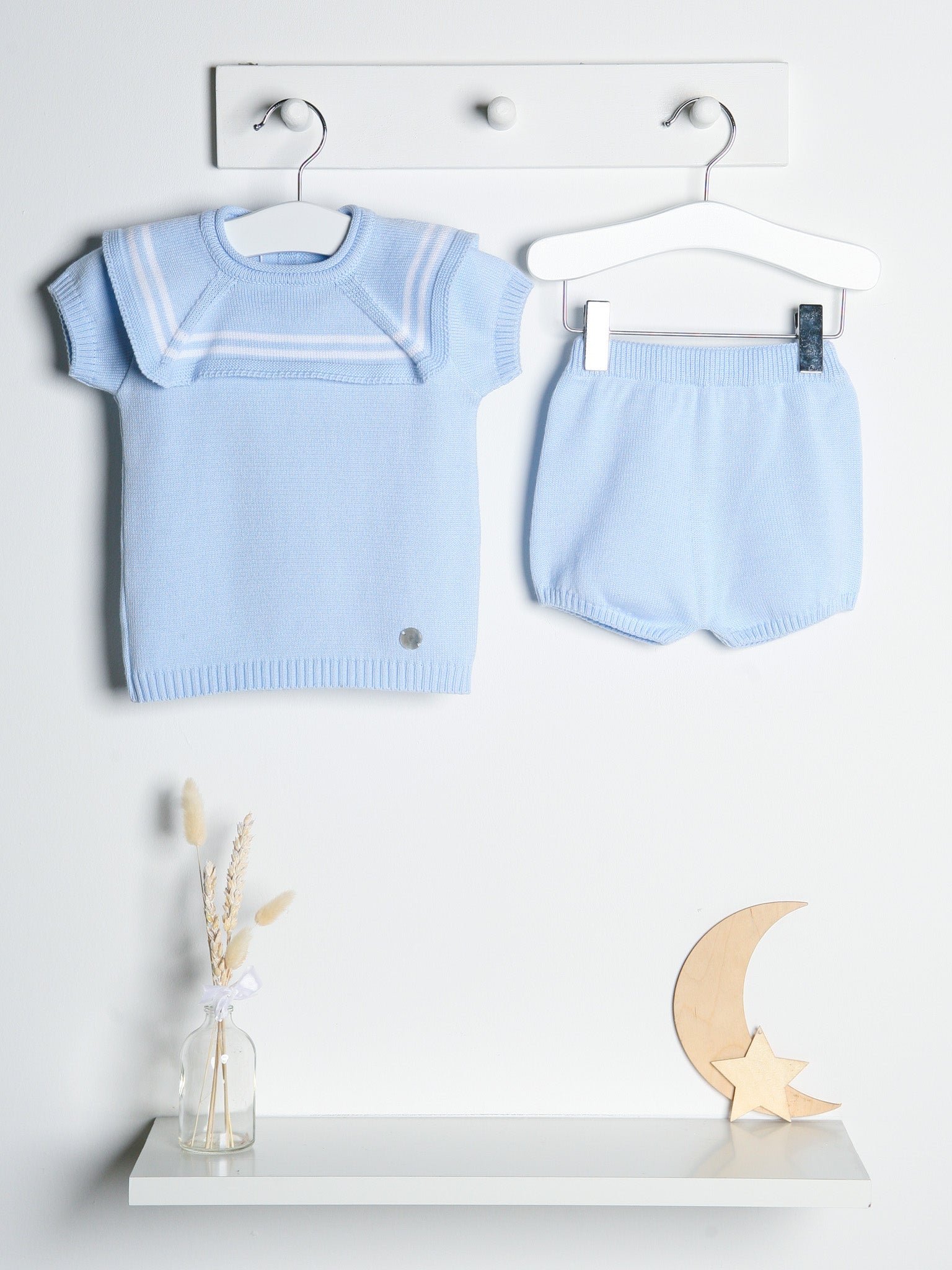 'Harry' Blue & white knitted short set with sailor collar - Rose & Albert