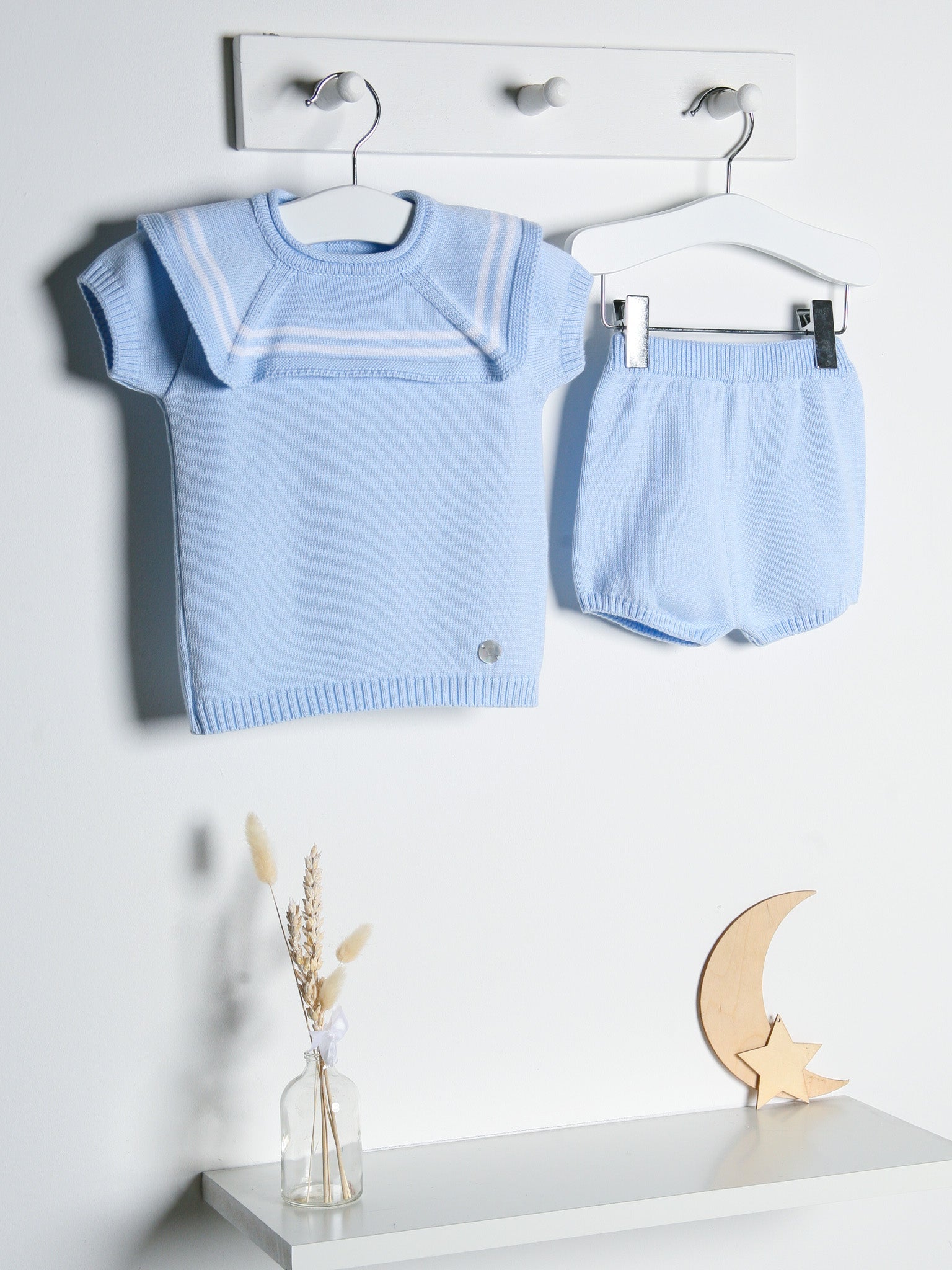 'Harry' Blue & white knitted short set with sailor collar - Rose & Albert