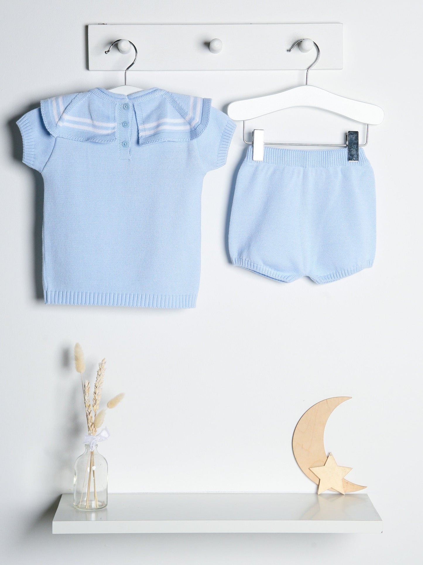 'Harry' Blue & white knitted short set with sailor collar - Rose & Albert