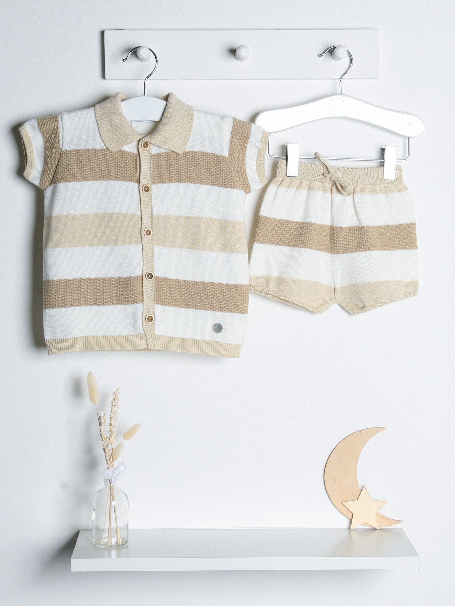 'Ezra' Beige Stripe Knitted Short Set - Rose & Albert