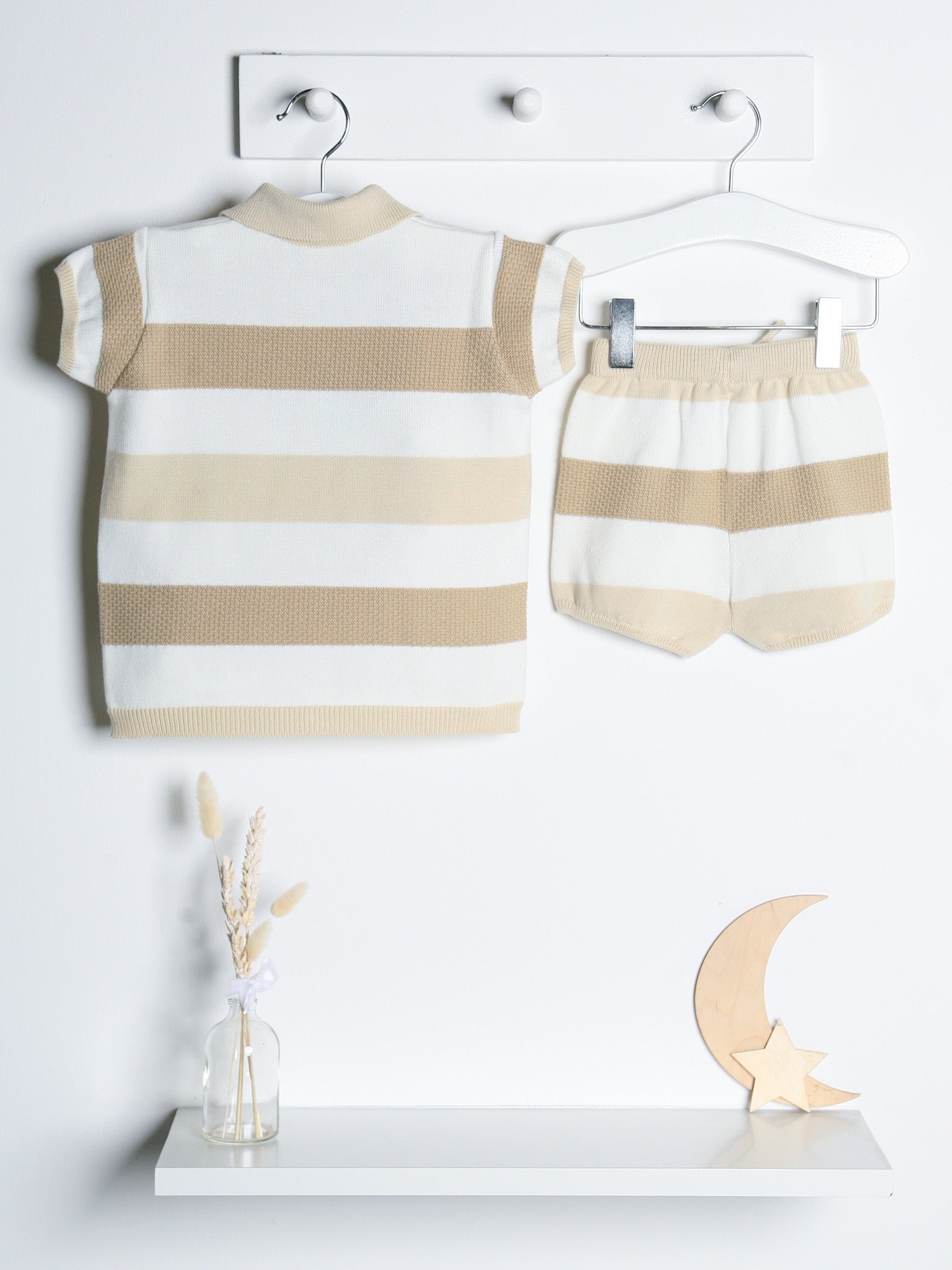 'Ezra' Beige Stripe Knitted Short Set - Rose & Albert