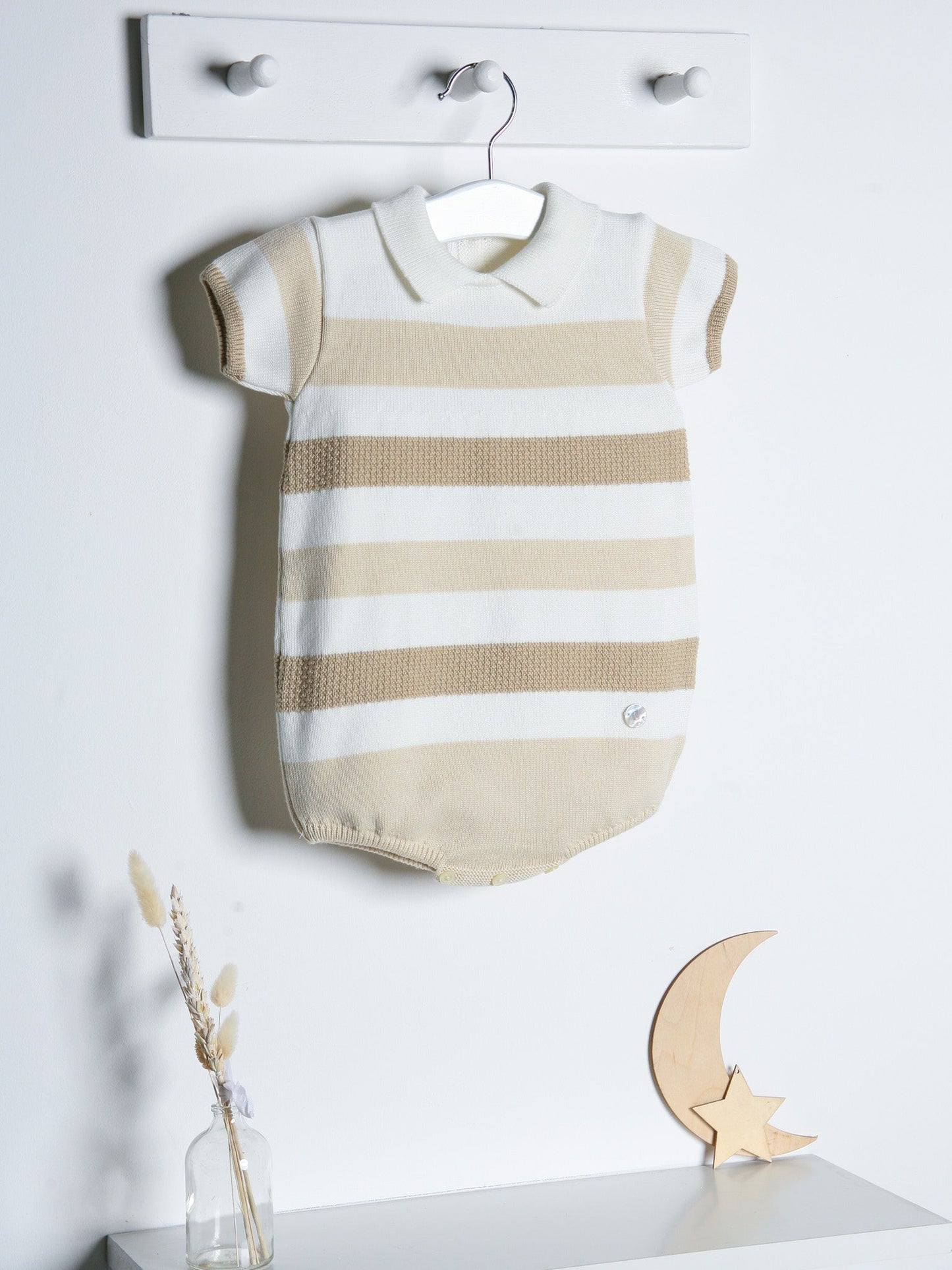Miles' Stripe Knitted Romper with Polo Collar