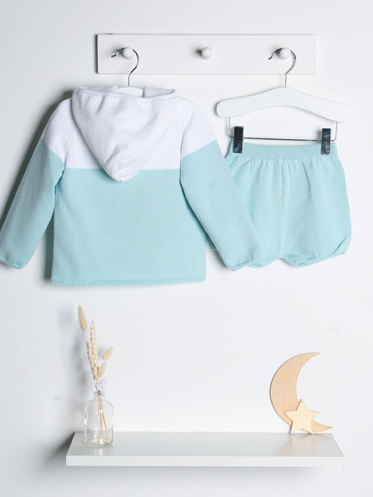 'Franklin' mint & White Knitted Hooded Short Set - Rose & Albert