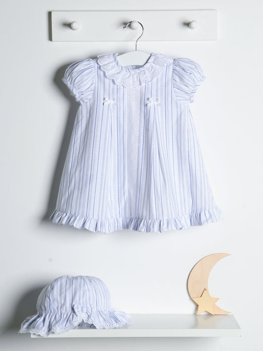 Exclusive to R&A by Sarah Louise Blue Stripe Dress with Sunhat - Rose & Albert