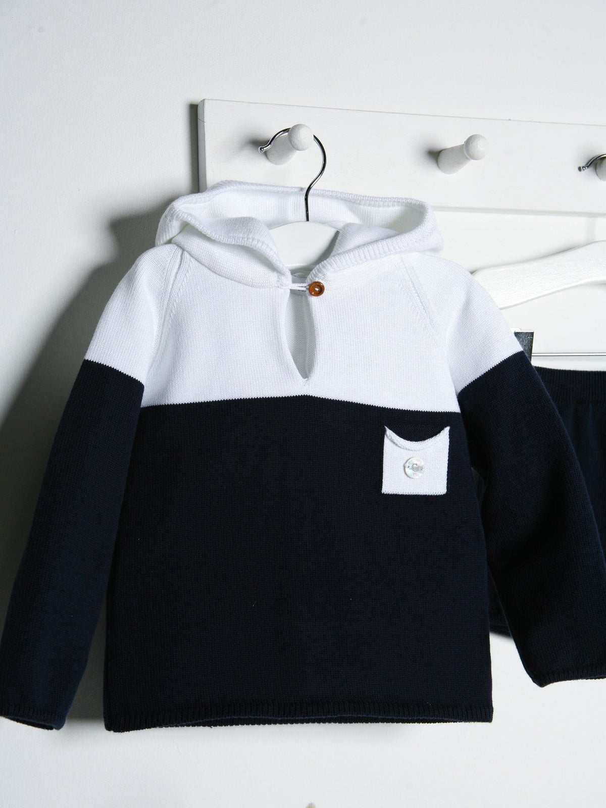 'Flynn' Navy & White Knitted Hooded Short Set - Rose & Albert