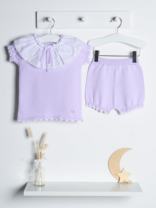 'Phoebe' lilac knitted statement collar short set - Rose & Albert