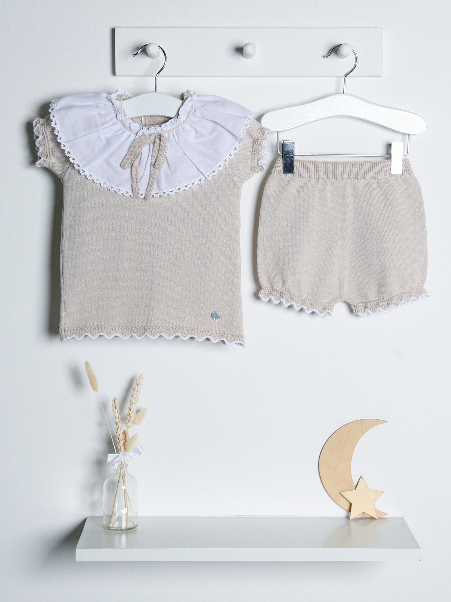 'Emily' beige knitted statement collar short set - Rose & Albert
