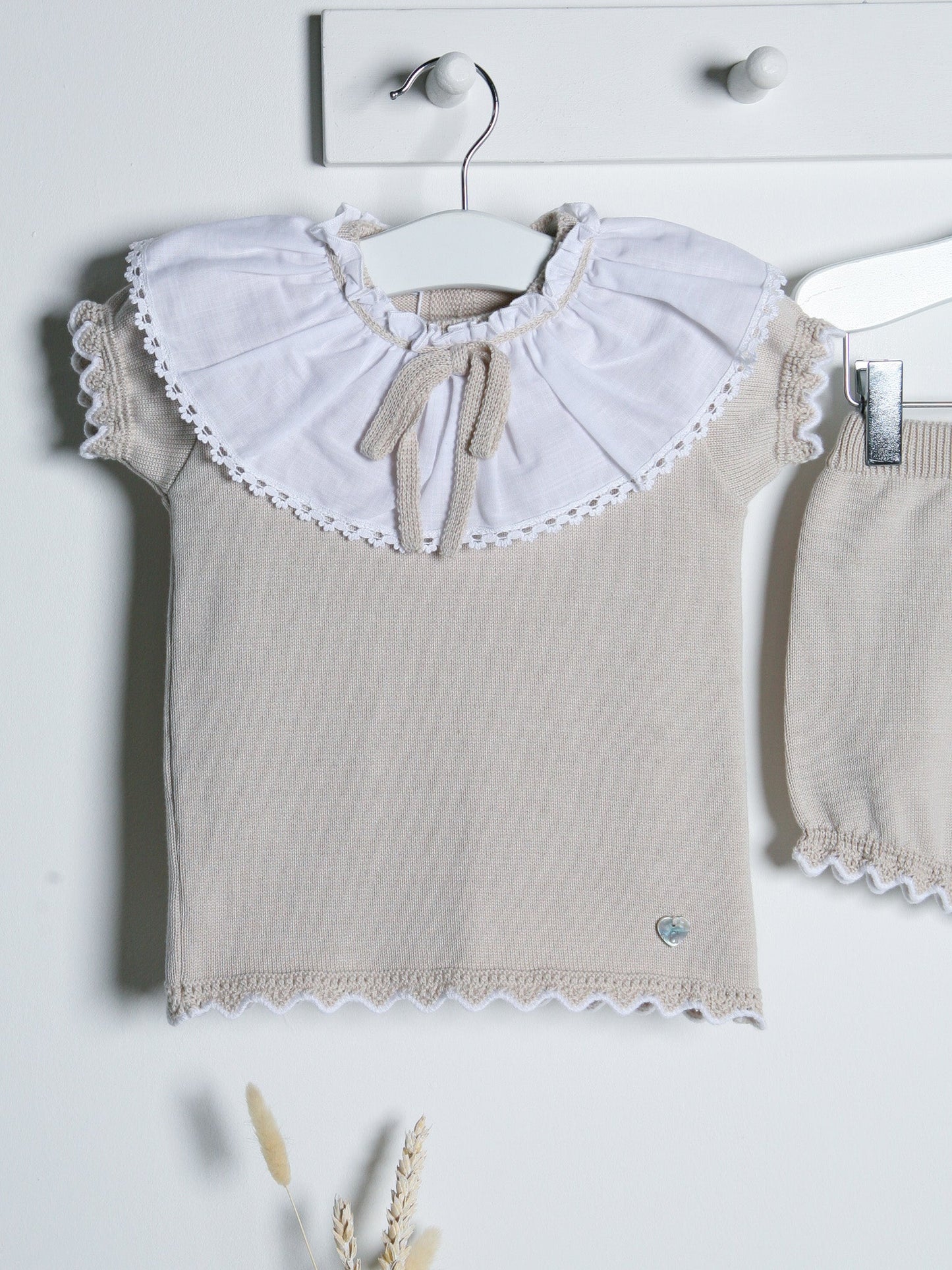 'Emily' beige knitted statement collar short set - Rose & Albert