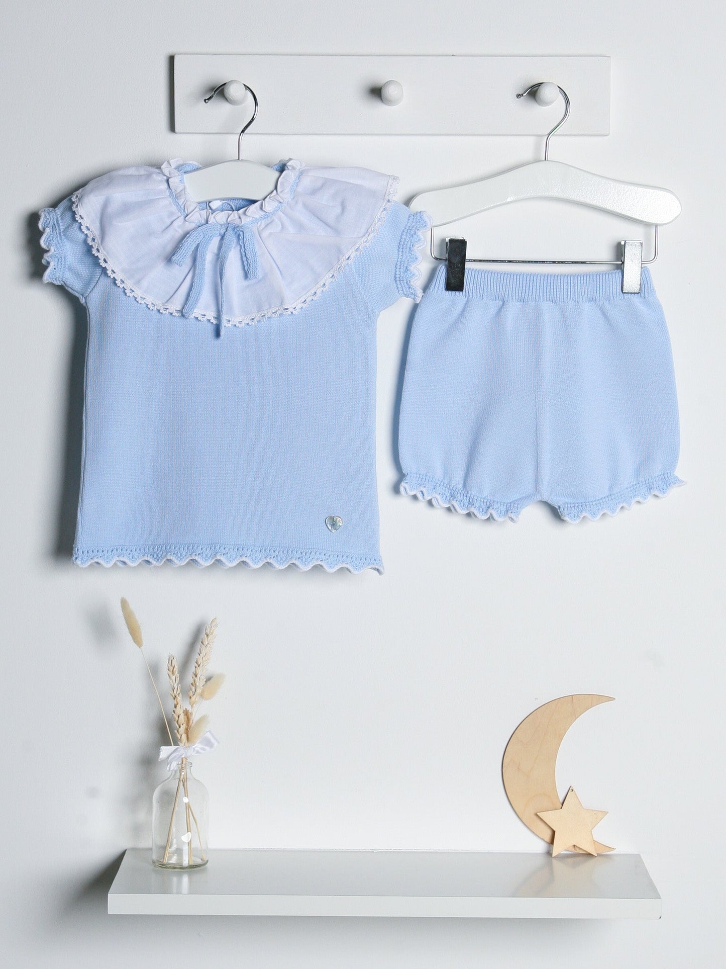 'Amelia' blue knitted statement collar short set - Rose & Albert