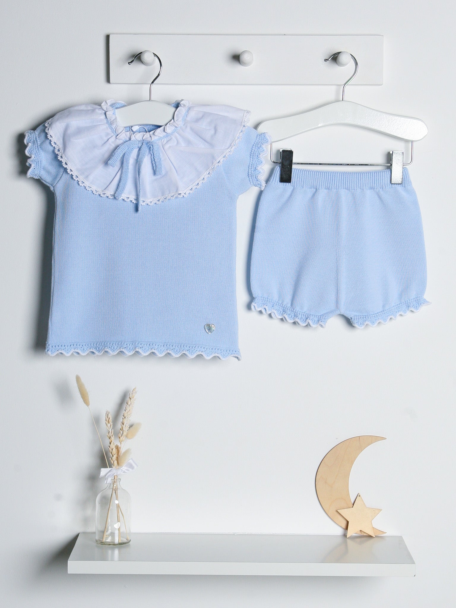 'Amelia' blue knitted statement collar short set - Rose & Albert