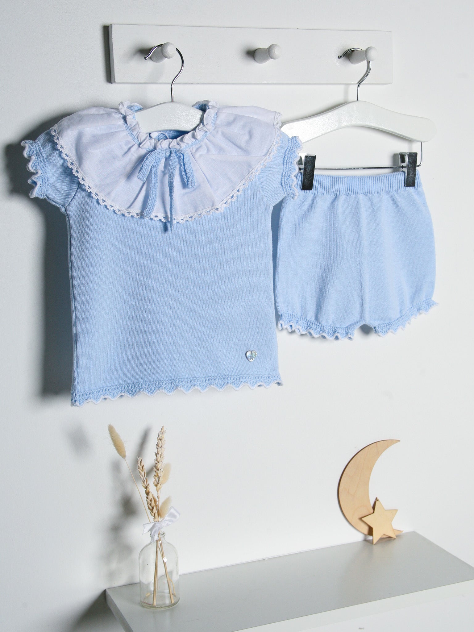 'Amelia' blue knitted statement collar short set - Rose & Albert