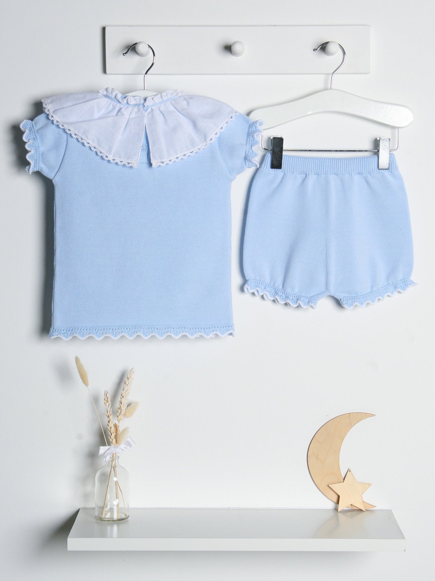'Amelia' blue knitted statement collar short set - Rose & Albert