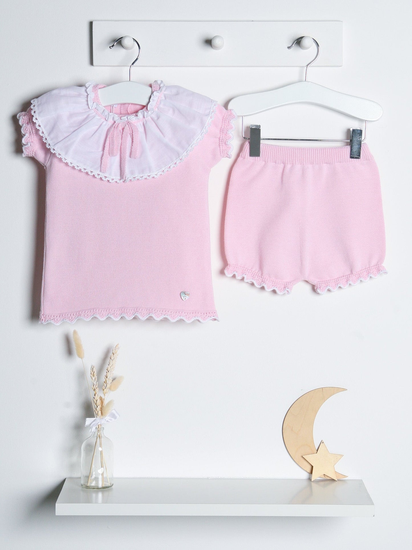 'Freya' pink knitted statement collar short set - Rose & Albert