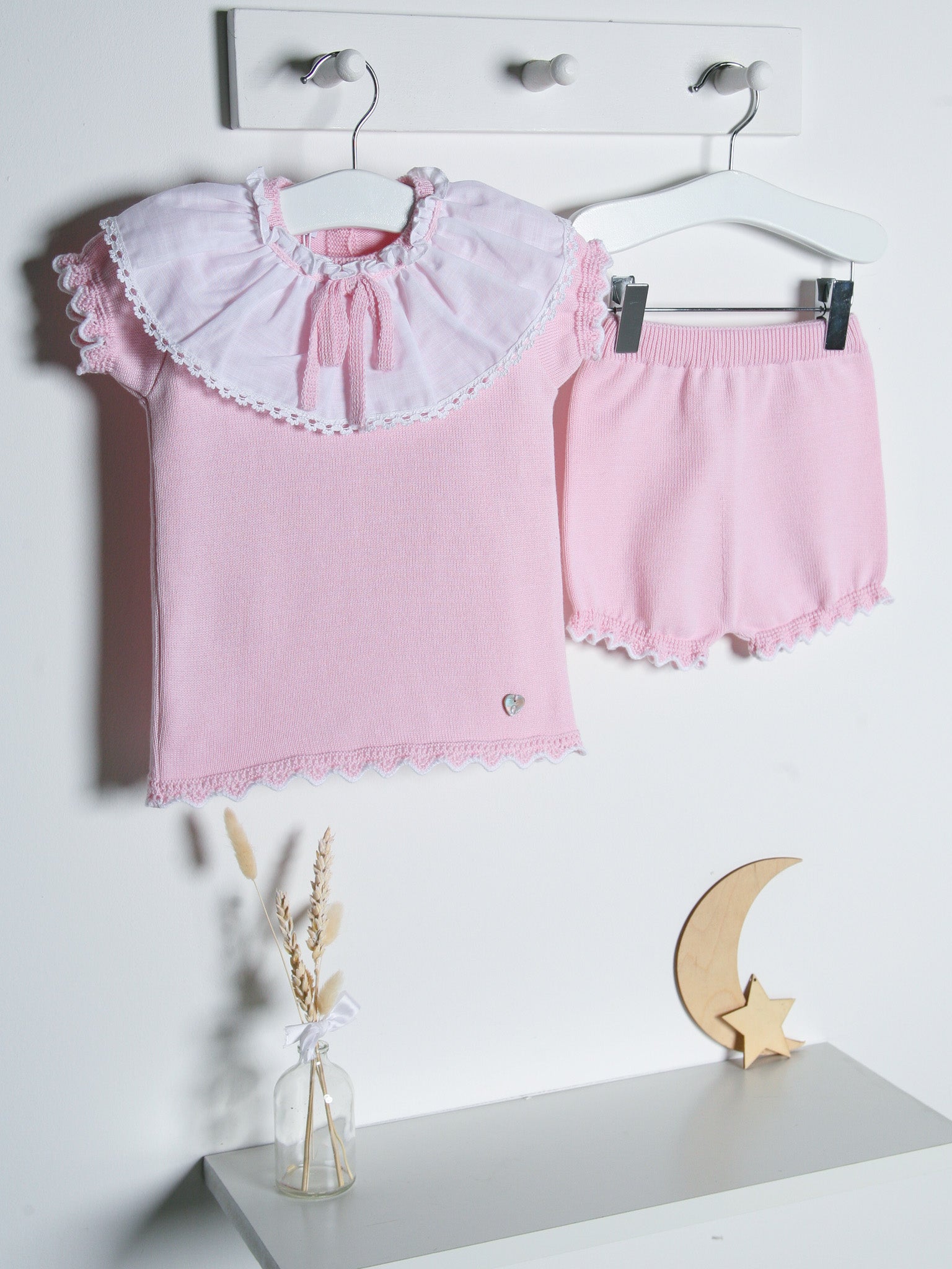'Freya' pink knitted statement collar short set - Rose & Albert