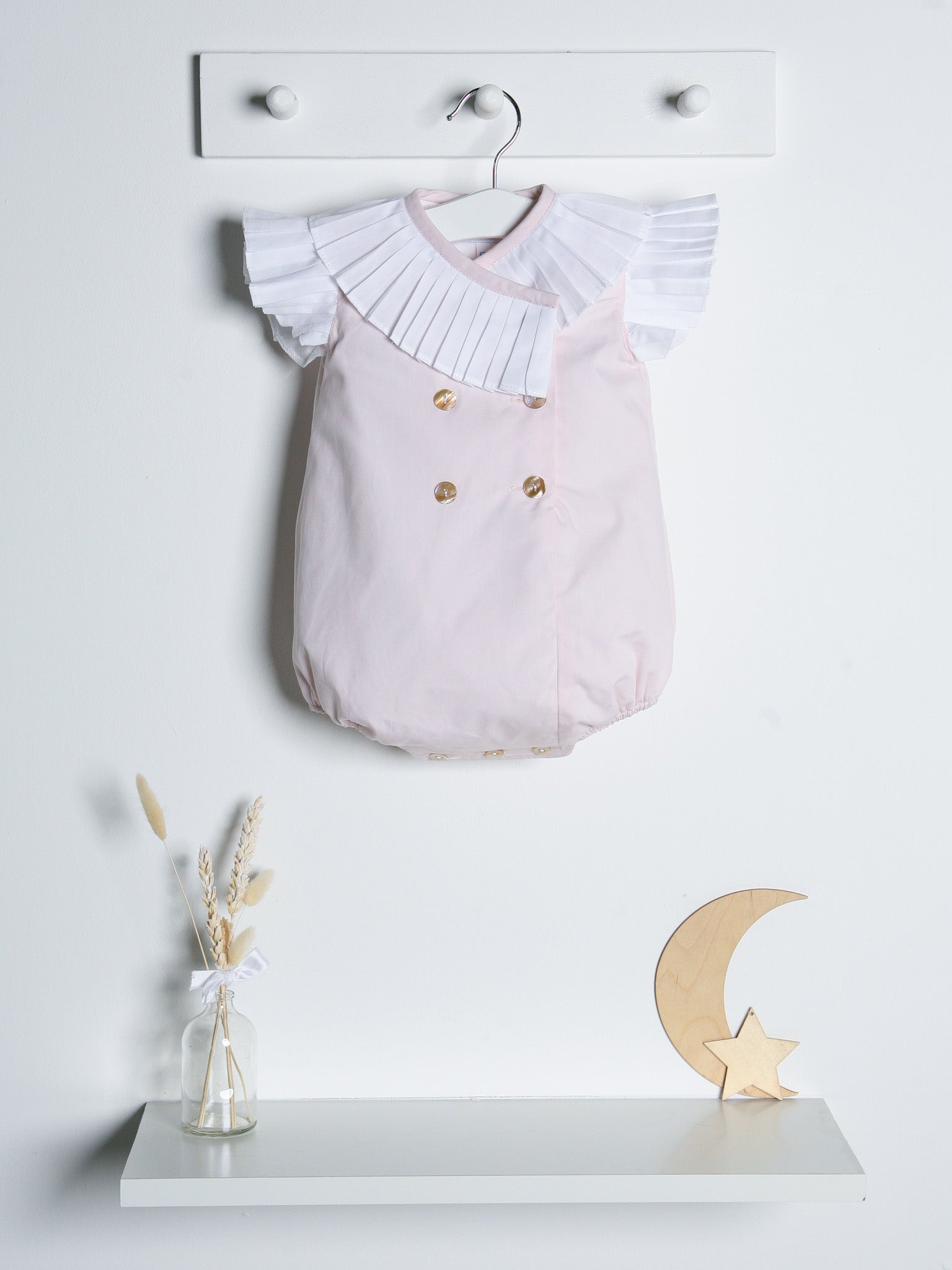 'Sophia' soft pink pleated collar romper - Rose & Albert