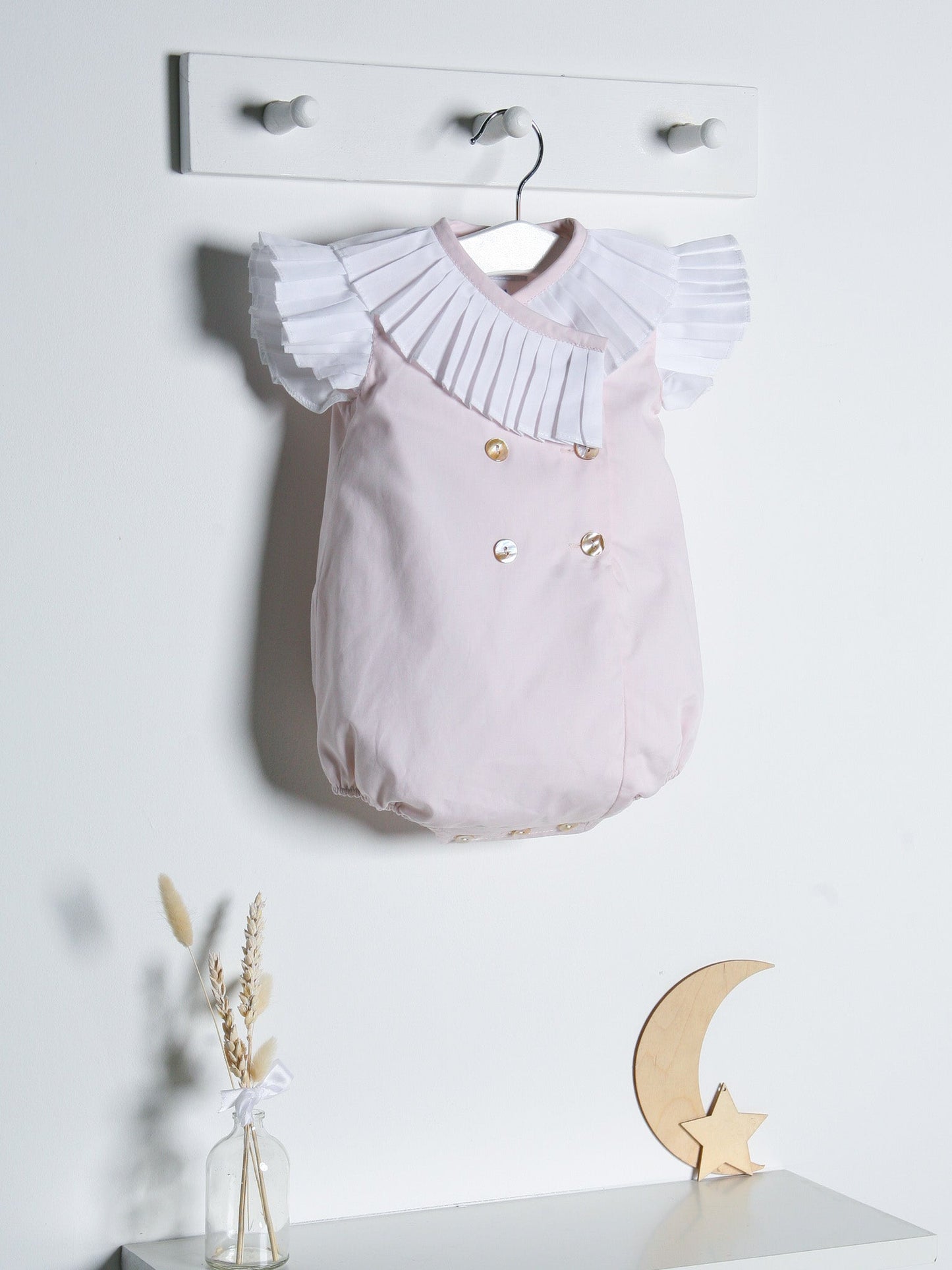 'Sophia' soft pink pleated collar romper - Rose & Albert