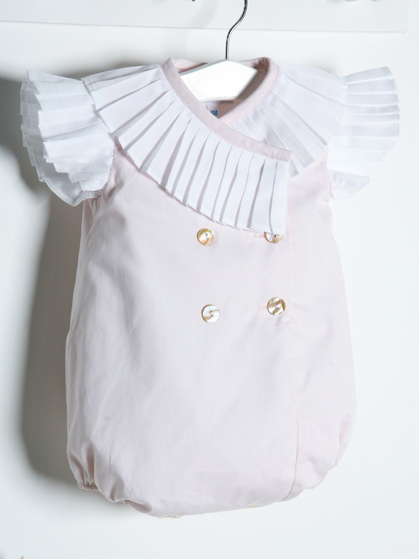 'Sophia' soft pink pleated collar romper - Rose & Albert