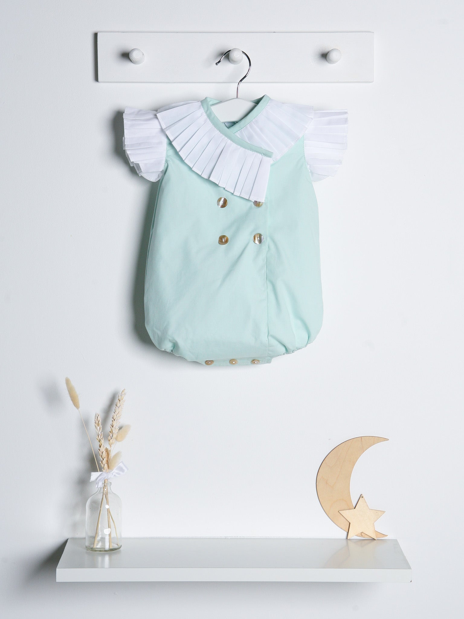 'Sophia' mint green pleated collar romper - Rose & Albert