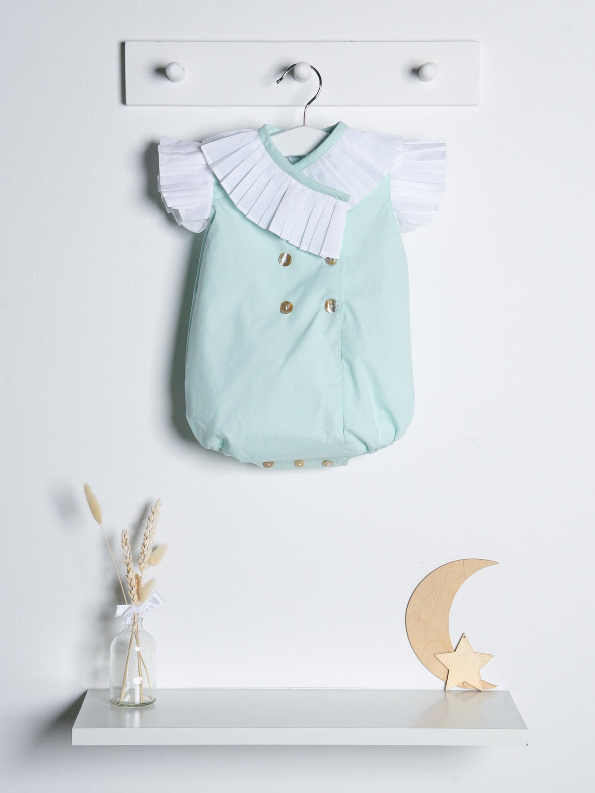 'Sophia' mint green pleated collar romper - Rose & Albert