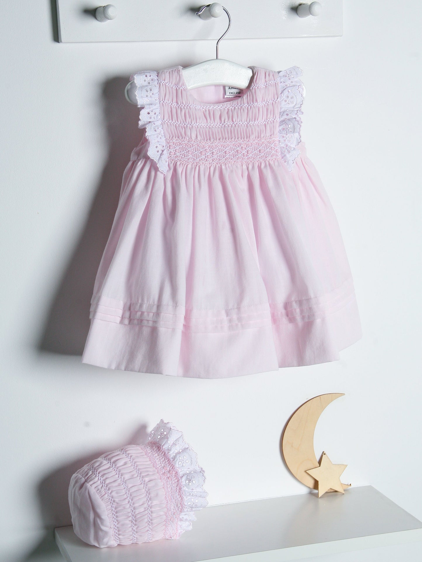 Sarah Louise Pink Handsmocked Dress & Bonnet Set - Rose & Albert