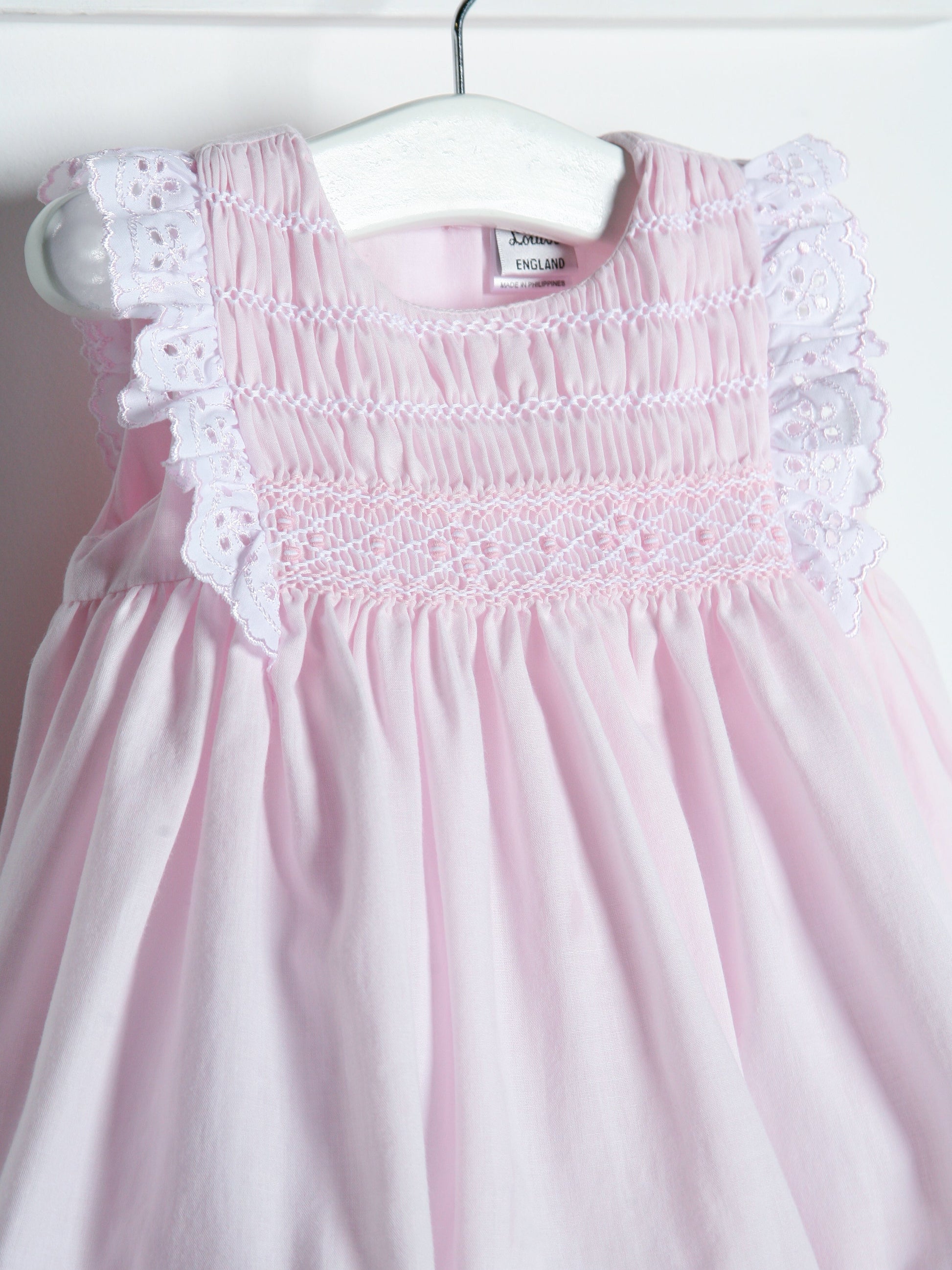 Sarah Louise Pink Handsmocked Dress & Bonnet Set - Rose & Albert