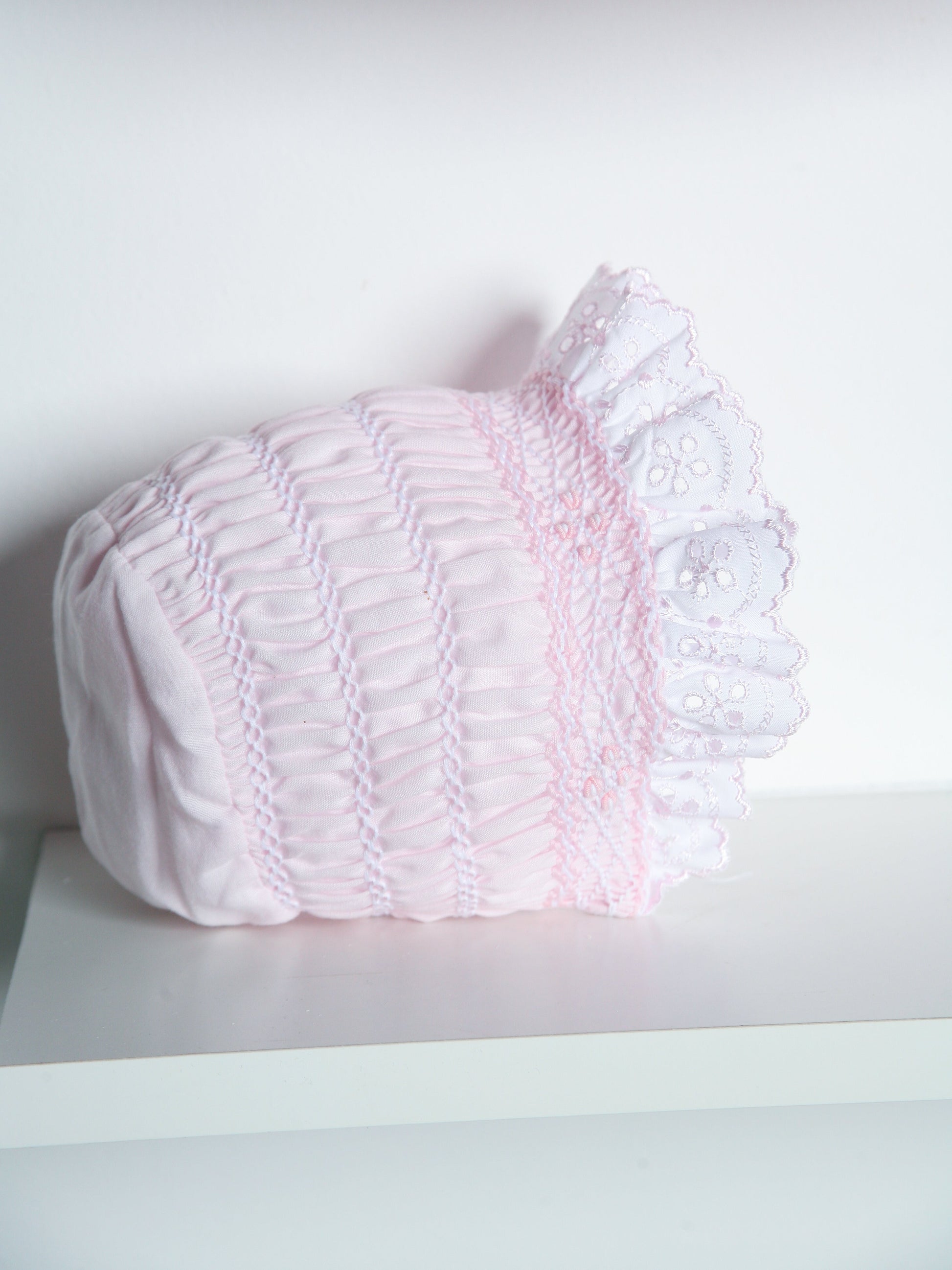 Sarah Louise Pink Handsmocked Dress & Bonnet Set - Rose & Albert