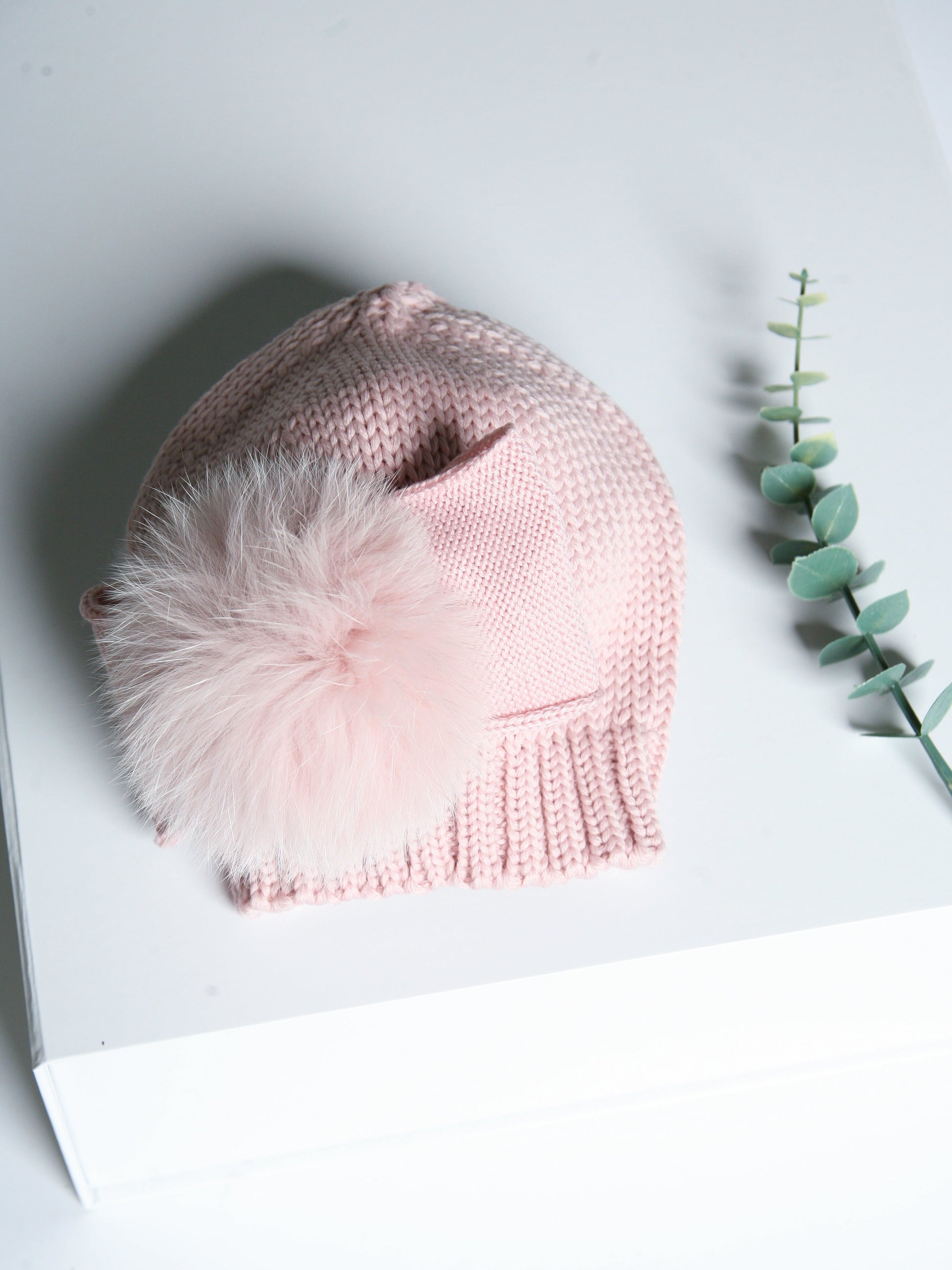 Catya Dusky Pink Marino Wool Hat with Fur Pom & Bow - Rose & Albert